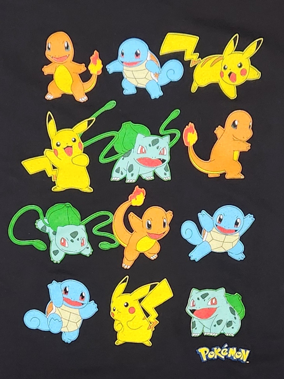 Pokemon Boys Black Short Sleeve Pikachu Squirtle Charmander Tee Shirt
