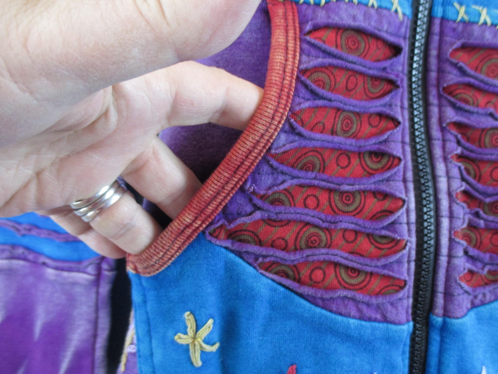 India Boutique Jacket Womens Medium Multicolor Hooded Embroidered Boho Hippie