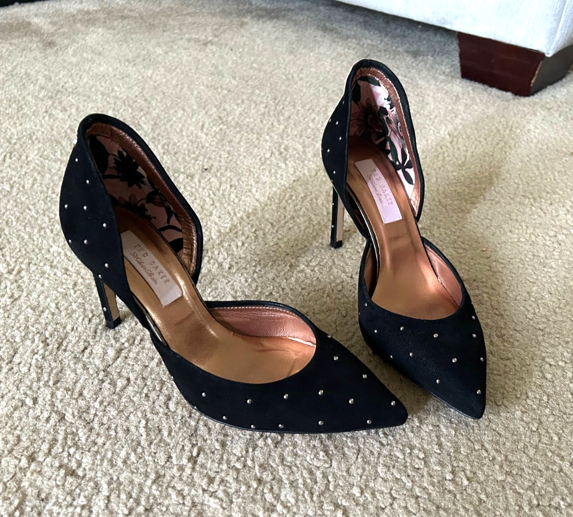 TED BAKER LONDON Zaffi d’Orsay Suede Black Studded Pump Sz 6 / 36 $255