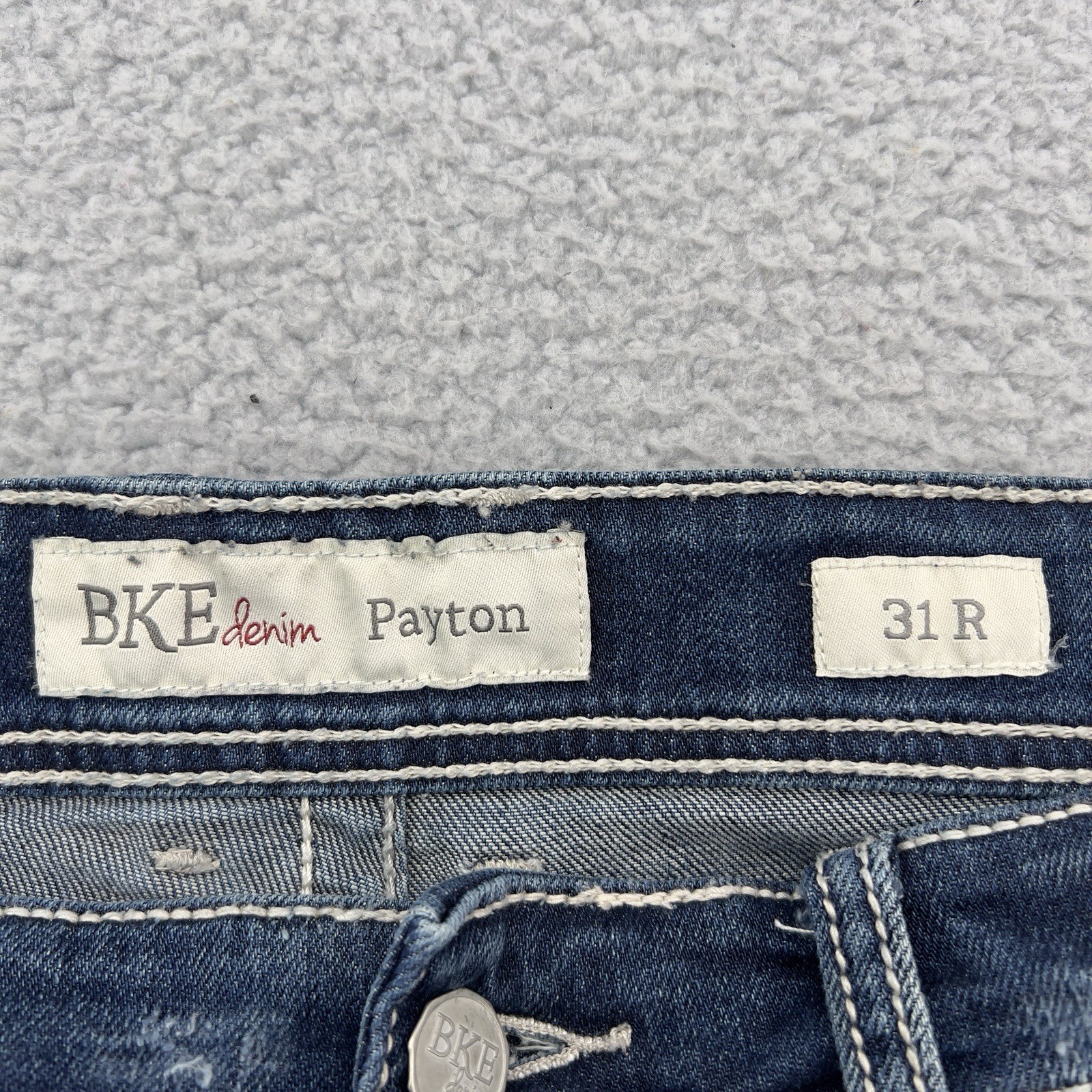BKE Denim Payton Jeans Womens 31R Bootcut Stretch Medium Wash Distressed