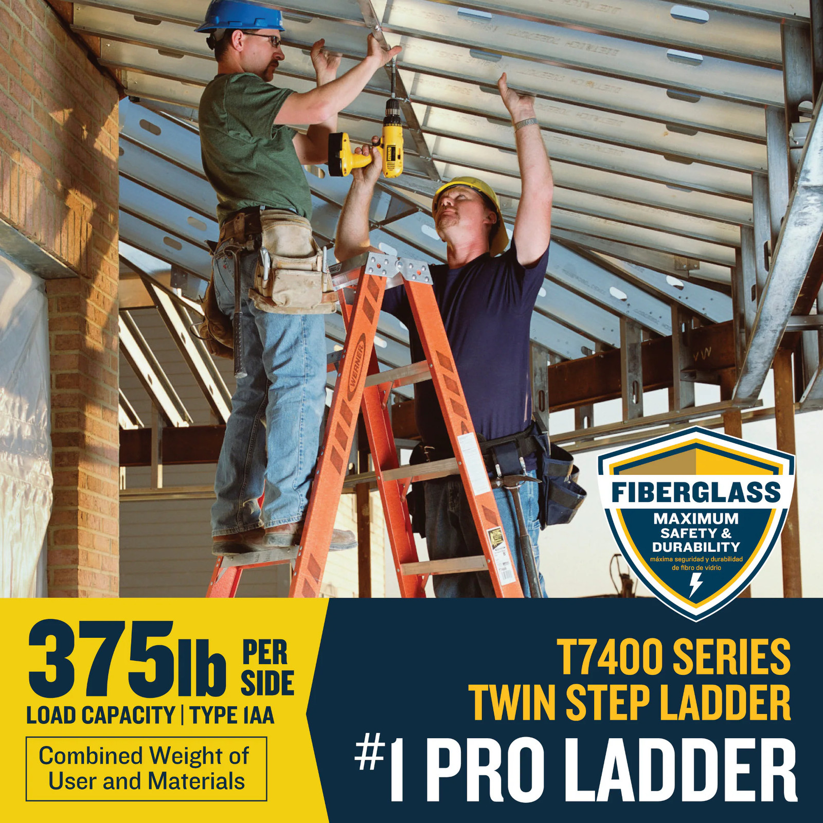 Werner T7400 6-ft ( 10-ft Reach Height ) Fiberglass Type 1AA – 375 lbs. Lo|26058
