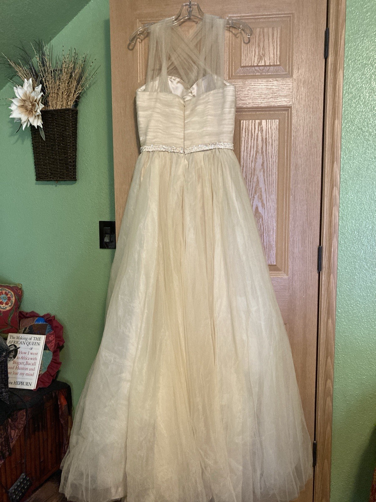 Unbranded Small Light Champagne Gold Sleeveless Net Tulle Maxi Gown
