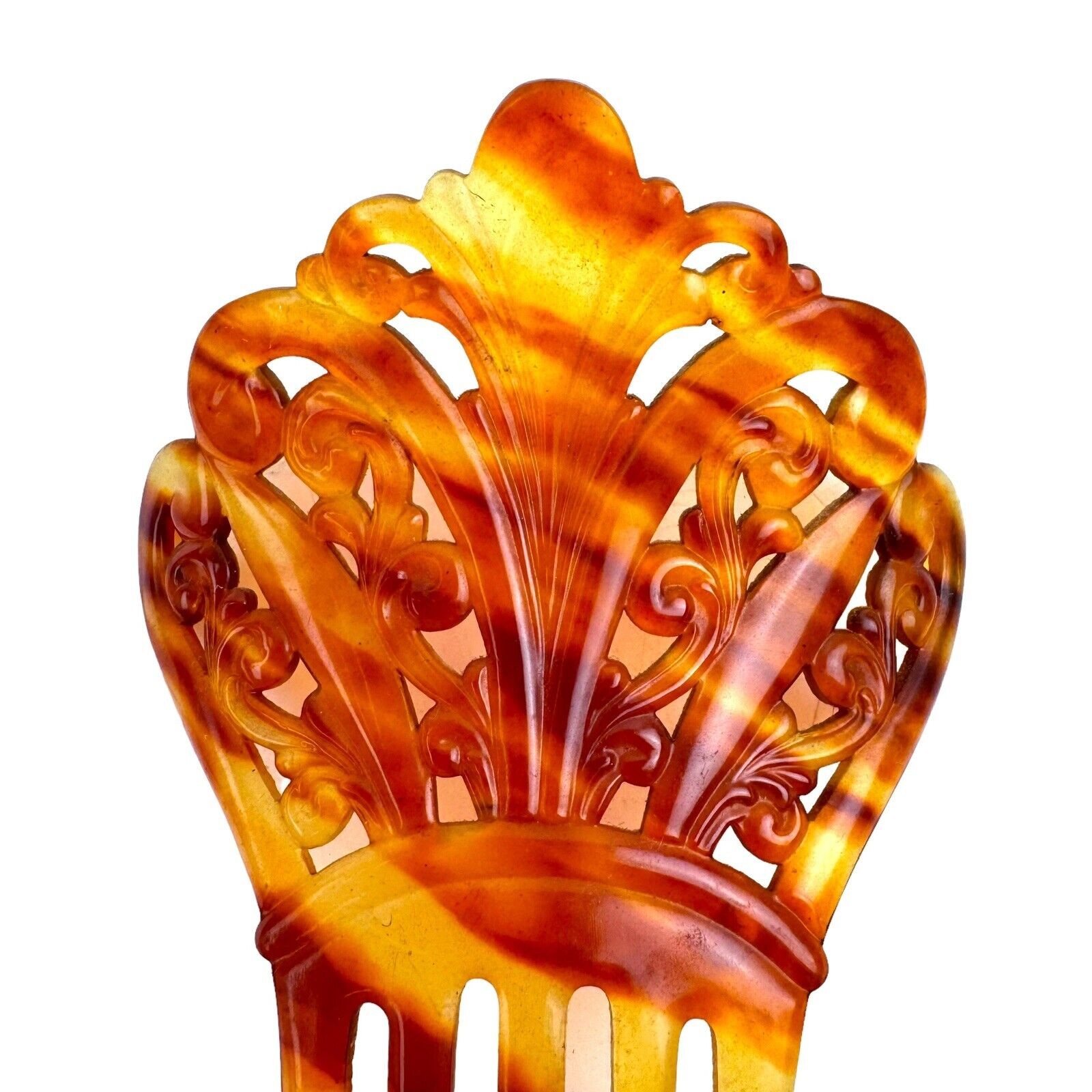 Celluloid Hair Comb Art Deco Tortoiseshell Amber 5 Tooth Vintage