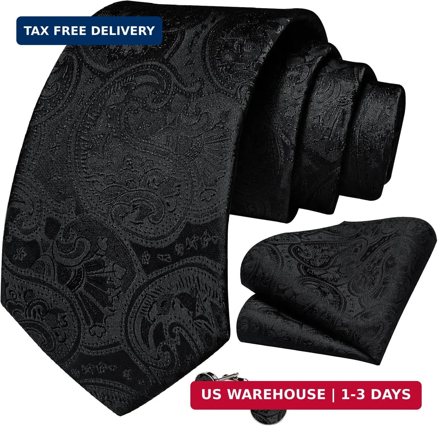 Silk Ties for Men Classic Woven Paisley Necktie and Pocket Square Cufflinks Set