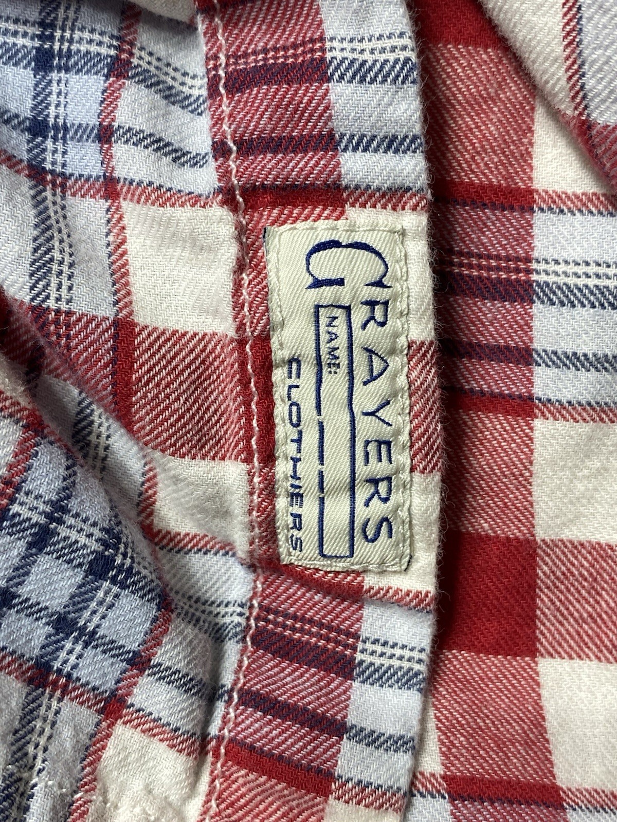 Grayers Clothiers Mens Large Plaid Button Down Shirt Cotton Linen Red Blue