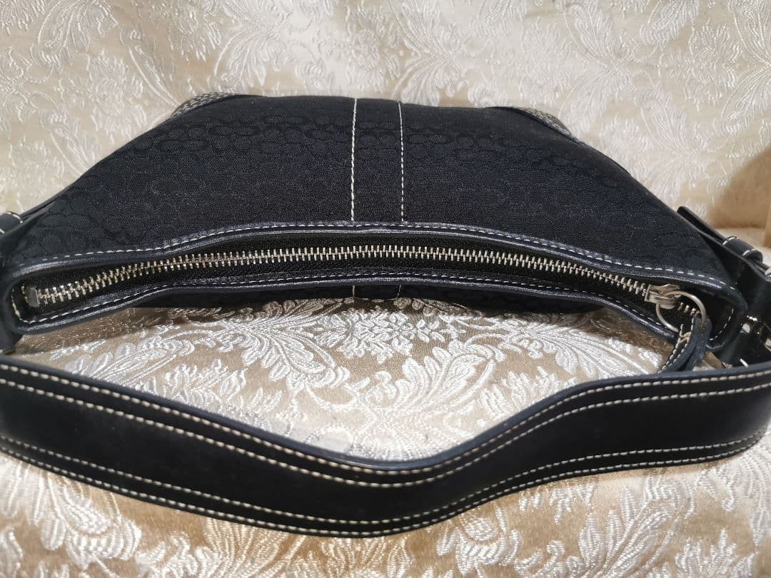 Coach One-Shoulder Bag Black 2154 Signature Canvas Leather Jacquard 9.8 inch