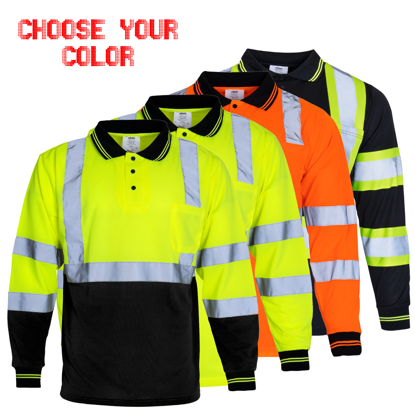 5 PACK Hi Vis Polo Shirt ANSI Reflective Safety Long Sleeve HIGH VISIBILITY