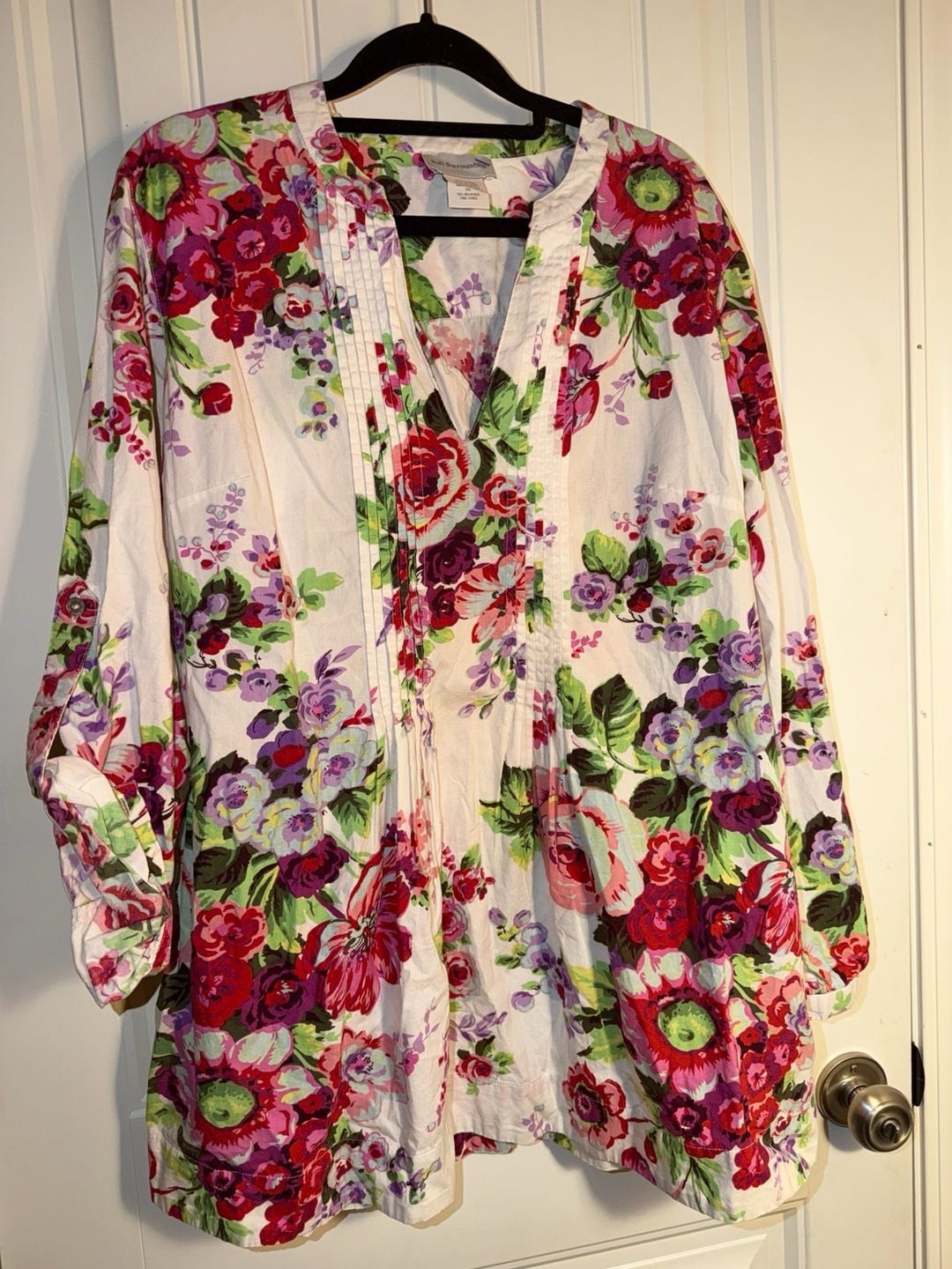 Soft Surroundings XL Romantic Floral Tunic Blouse 🌺 Cottagecore Boho Oversize