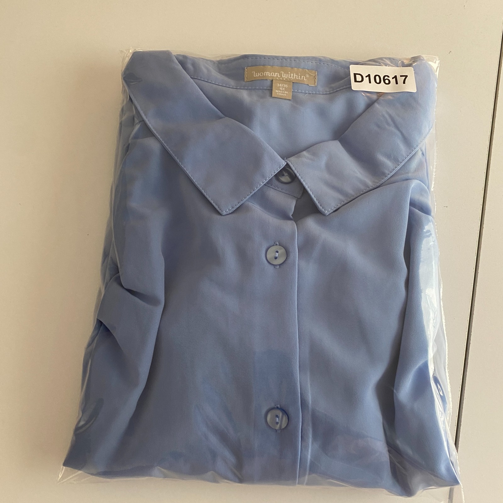 Woman Within Button Up Tunic Shirt Size 4X Blue 3/4 Cuffed Sleeve