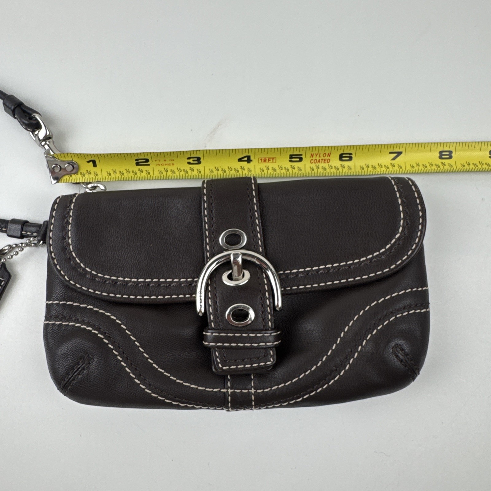 Y2K Coach Soho Chocolate Brown Flap Wristlet Pouch Buckle Accent & Zip Closure
