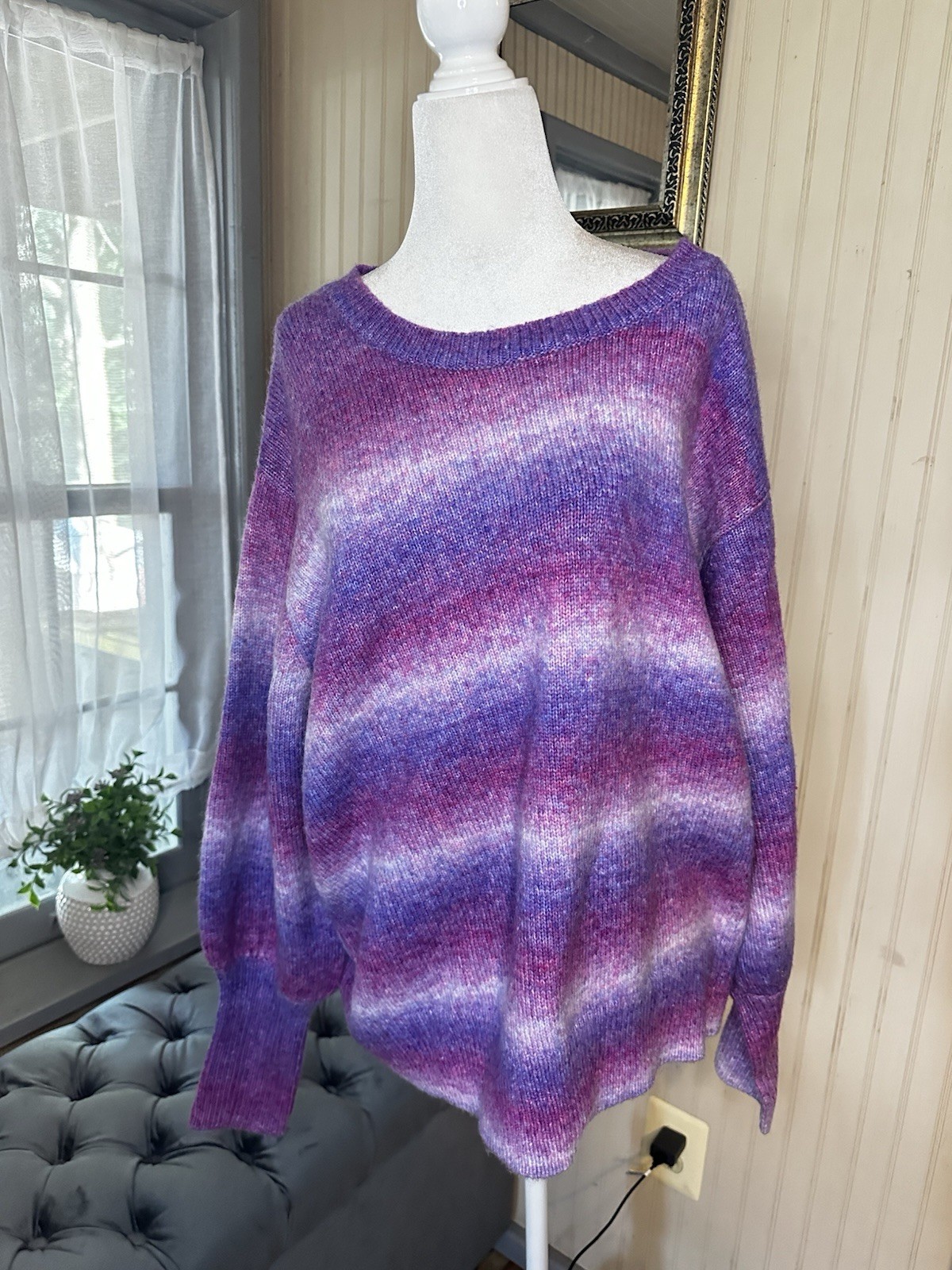 Karen Kane 2X NWT Fuzzy Ombre Wool Blend Sweater Purple Pink Sleeve MSRP $139