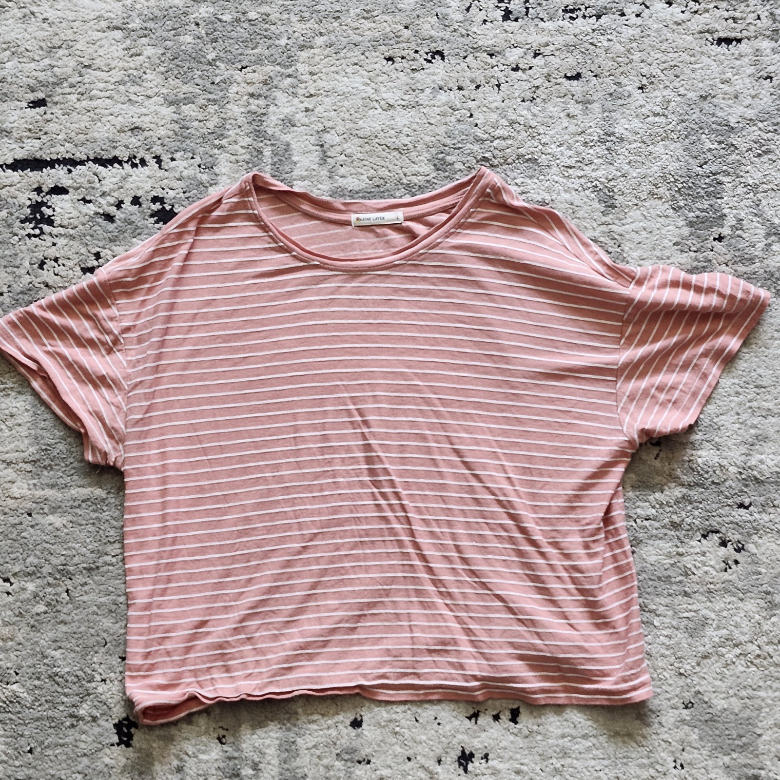 Marine Layer Women’s L Pink Striped Crop Top Tee Short Sleeve Summer 2022 Cotton