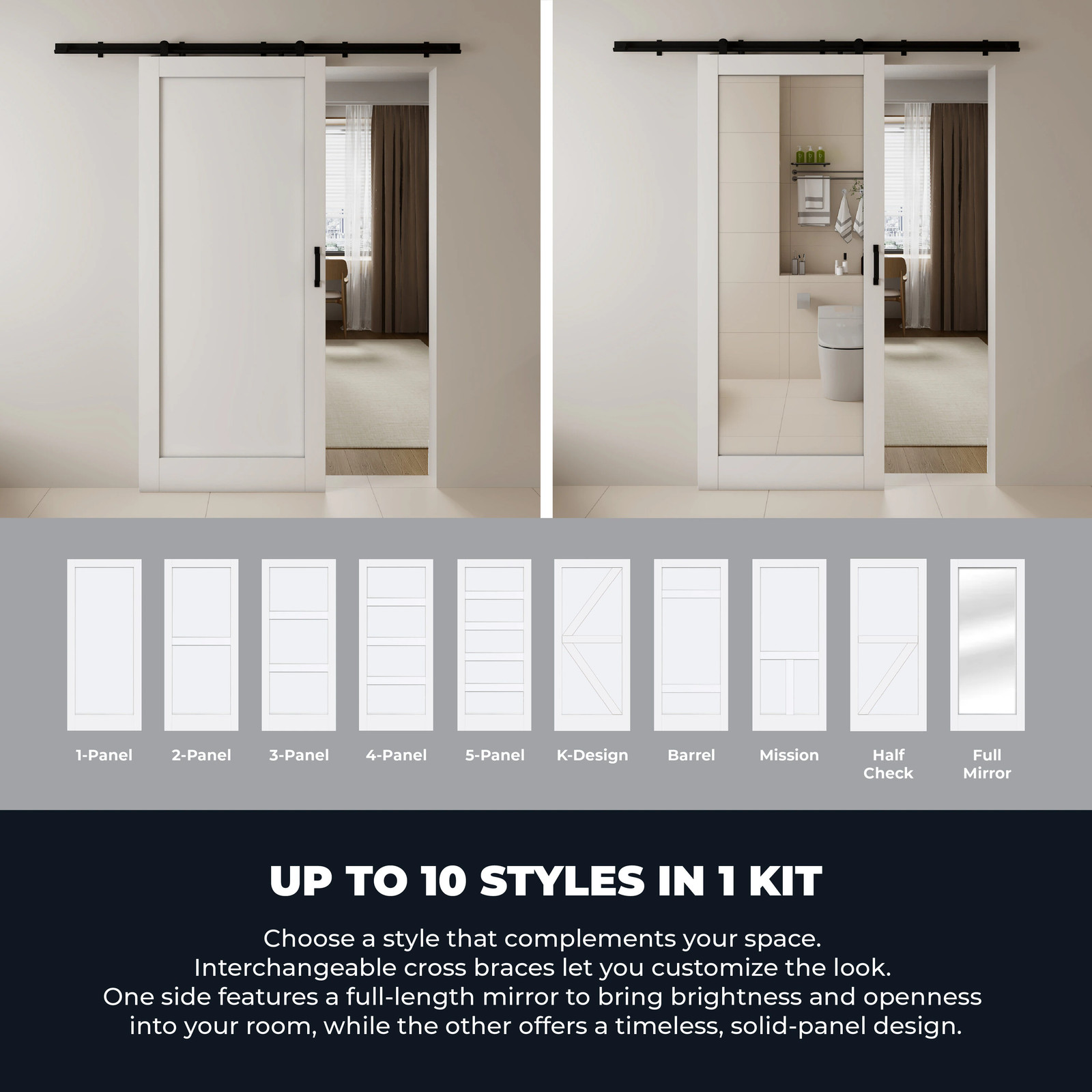 RELIABILT 36-in x 84-in White Mirrored glass MDF Solid core Single Barn Do|26948