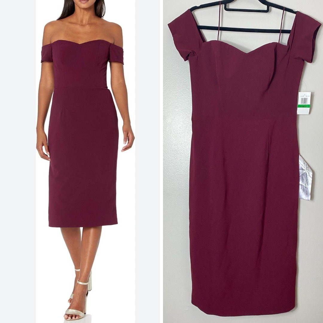 DRESS THE POPULATION DRESS L BURGUNDY FALL WEDDING GUEST SHORT COCKTAIL FESTIVE