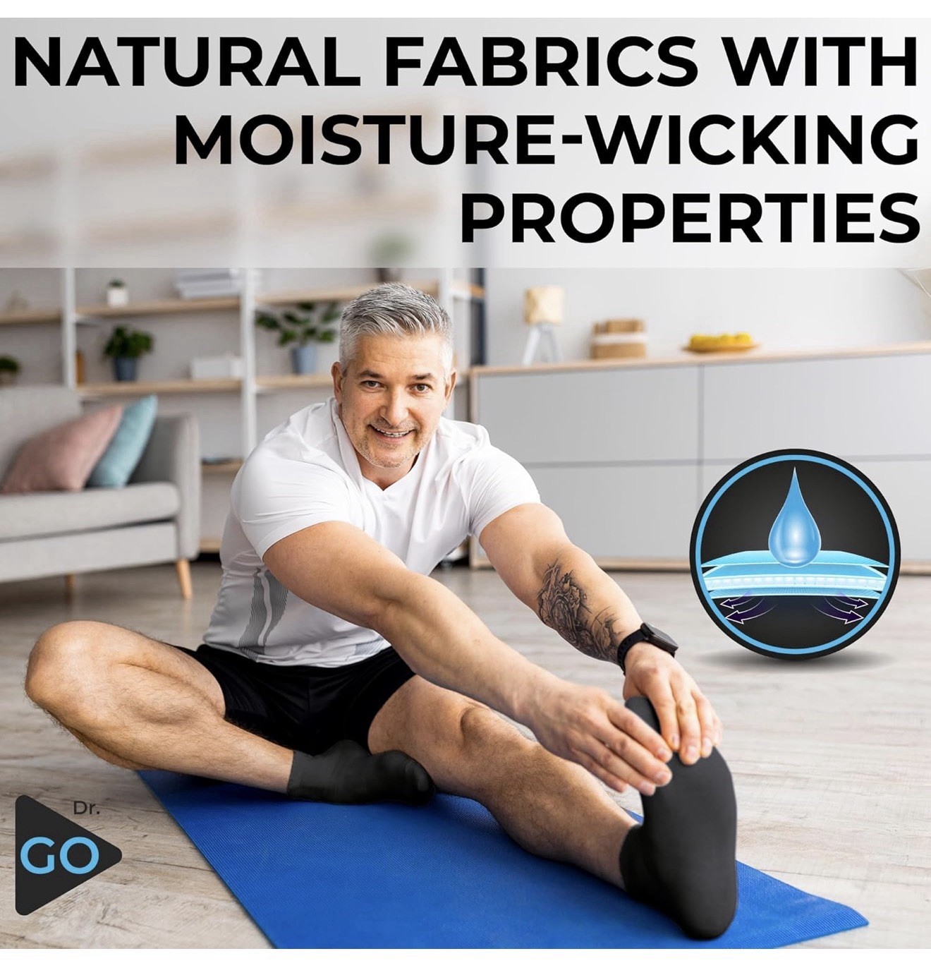 Dr Go Neuropathy Diabetic Socks Black Crew Size Seamless Non Binding 4 Pairs