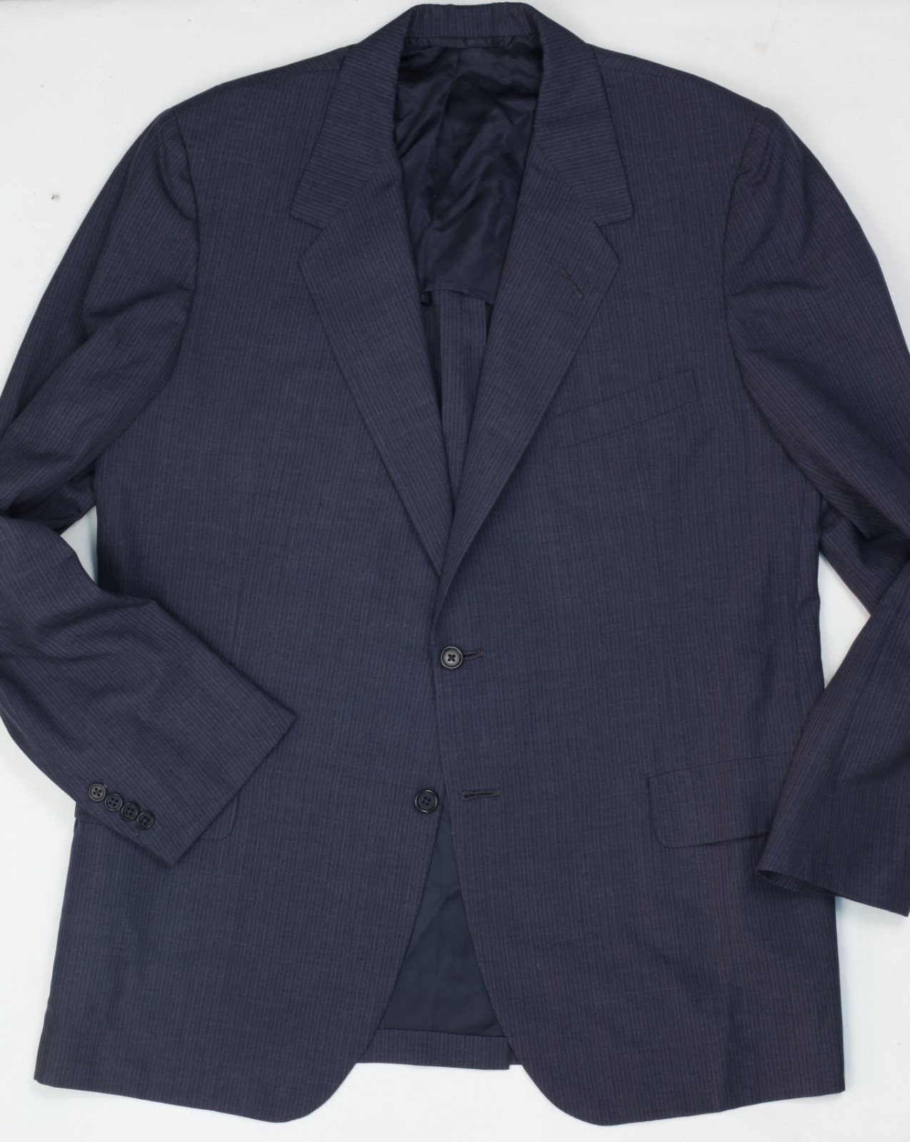 Vintage Oxxford Clothes Suit 44 38×33 Blue Striped Super Worsted Wool 1980s
