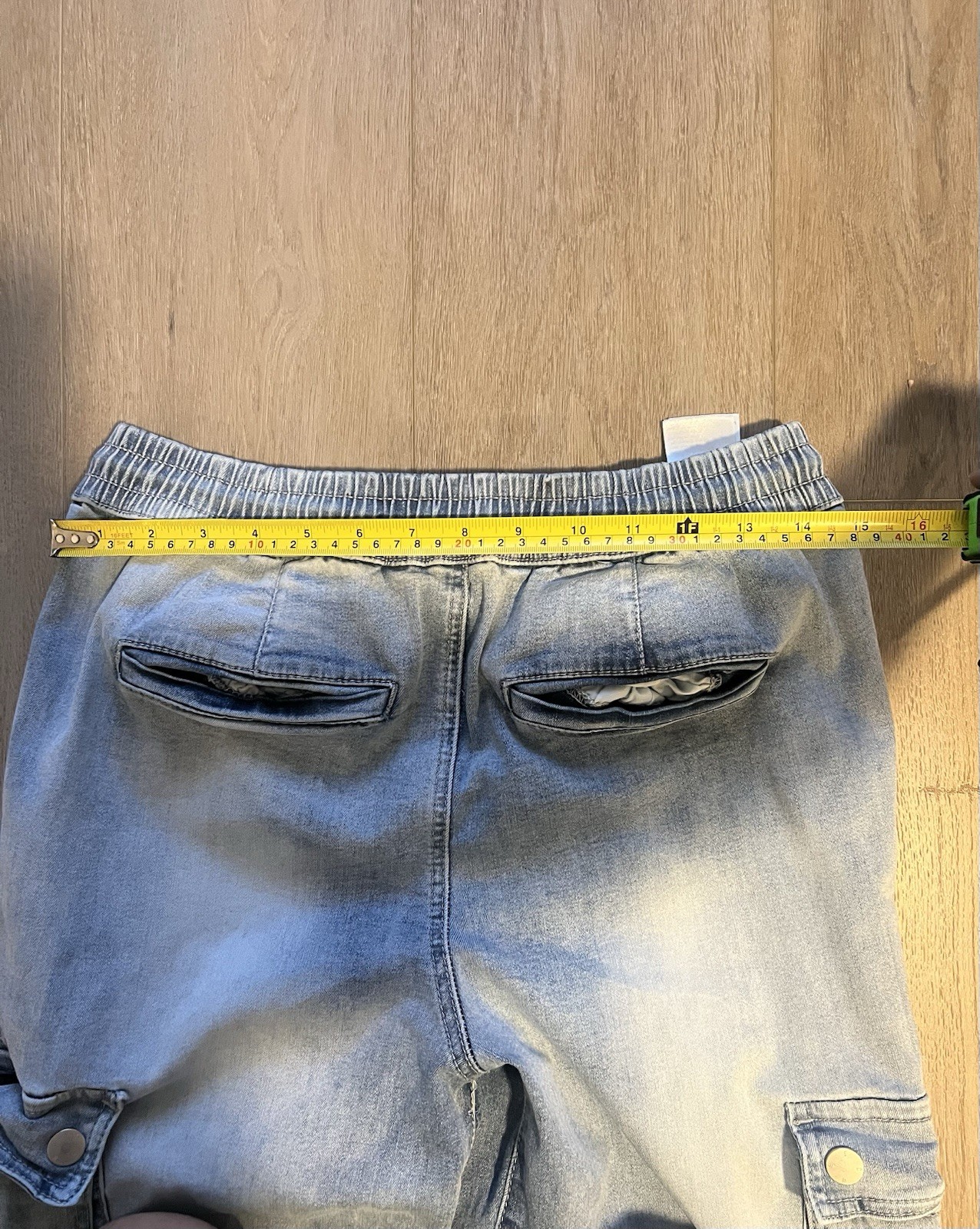 WeSC Men’s Blue Denim Regular Fit Cargo Pants Drawstring Elastic Waist M
