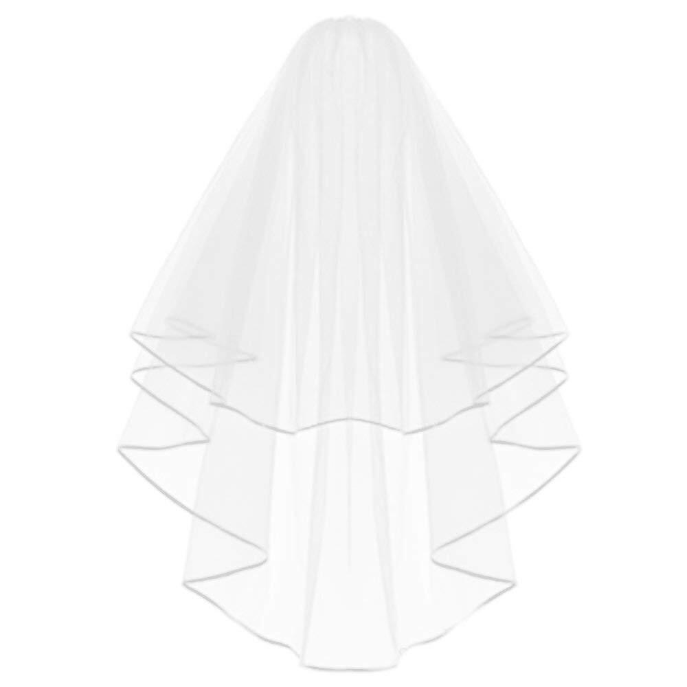 Two Layer Lace Short Bridal Veil With Comb Elbow Length Wedding Veil Ivory White
