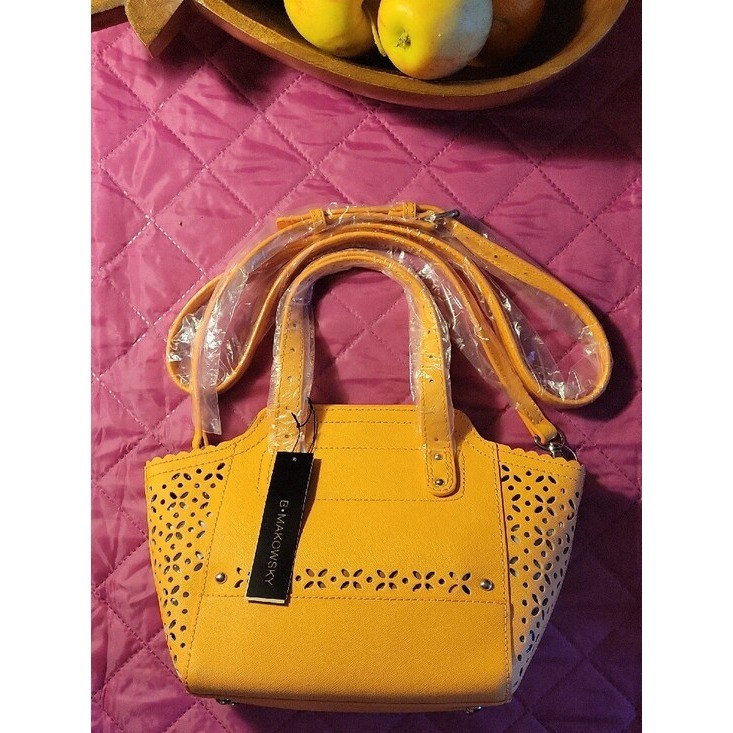 B. Makowsky Yellow Floral Laser-Cut Tote