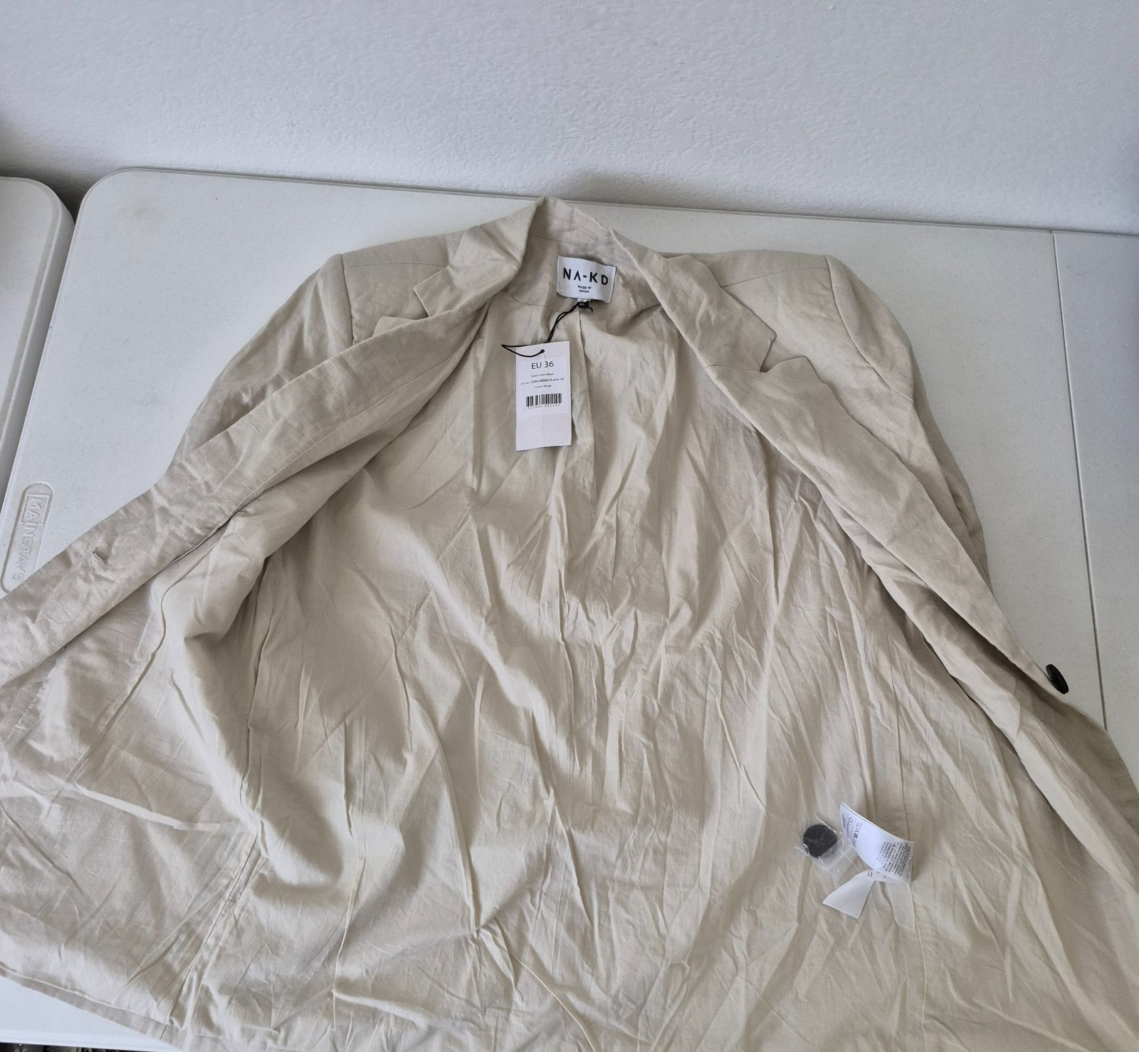 NA-KD 100% Linen Blazer Womens 36 Beige Jacket NEW Preppy