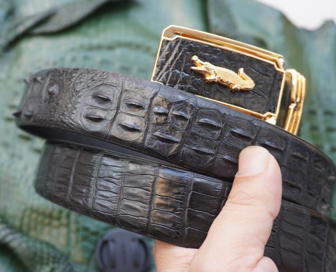 Black Genuine CROCODILE Hornback LEATHER Skin Men’s Belt -W 1.3 inch # Q01