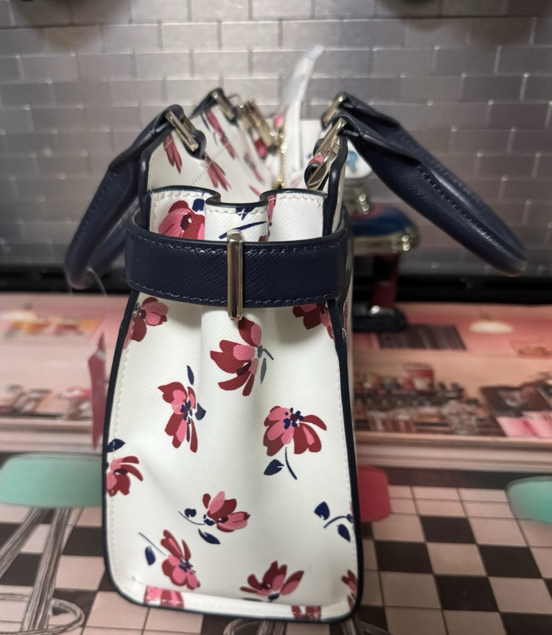 NWT Kate Spade Staci Tea Garden Medium Satchel Floral Crossbody Bag