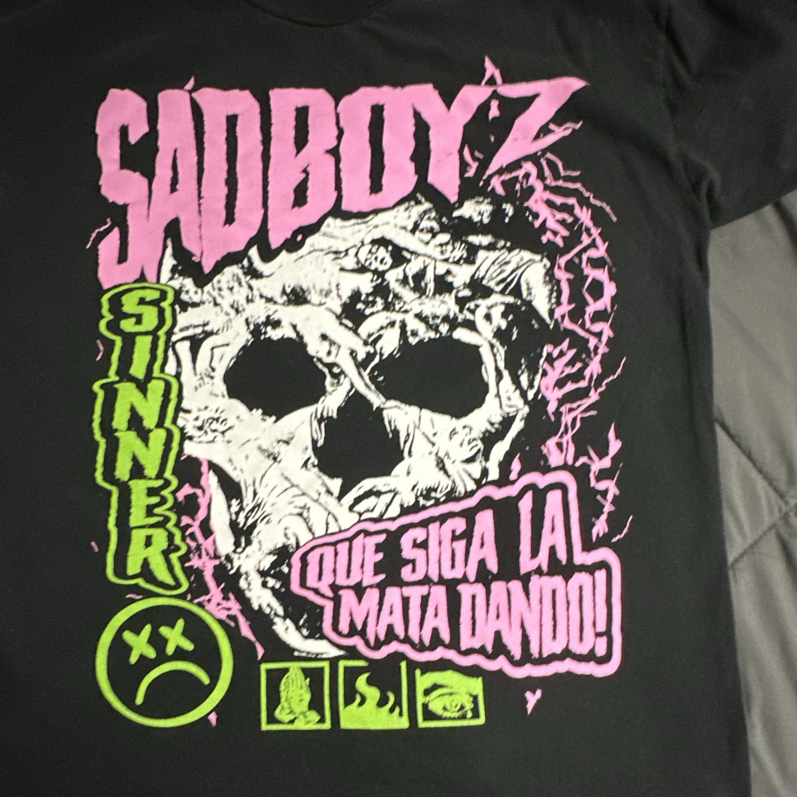 Sad Boyz Men’s Black Sinner Skull Graphic T-Shirt Crew Neck Short Sleeve L