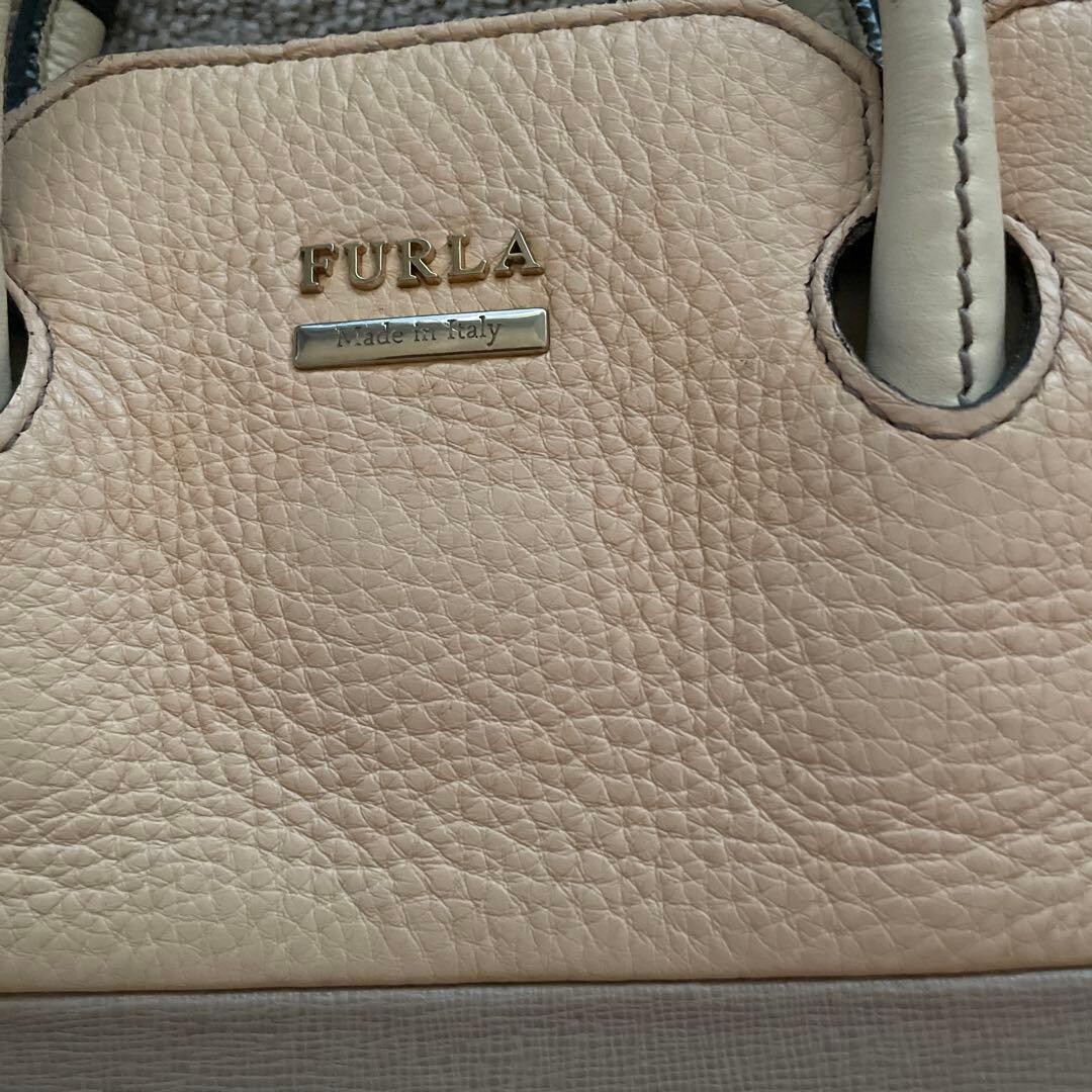 Furla Beige Leather Tote Bag Detachable Shoulder Strap Gold Hardware 22cm 8.66in