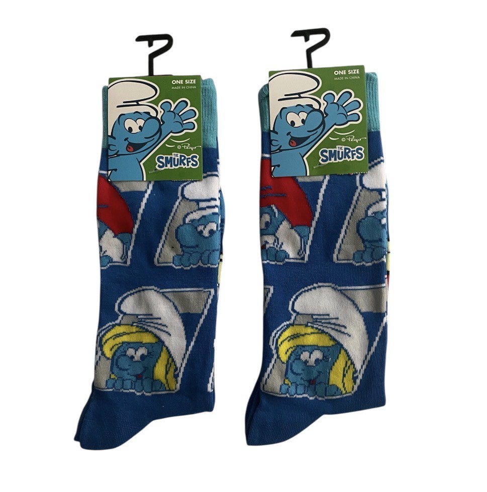 The Smurfs Papa Smurf Smurfett Cartoon Novelty Crew Socks 2-Pairs