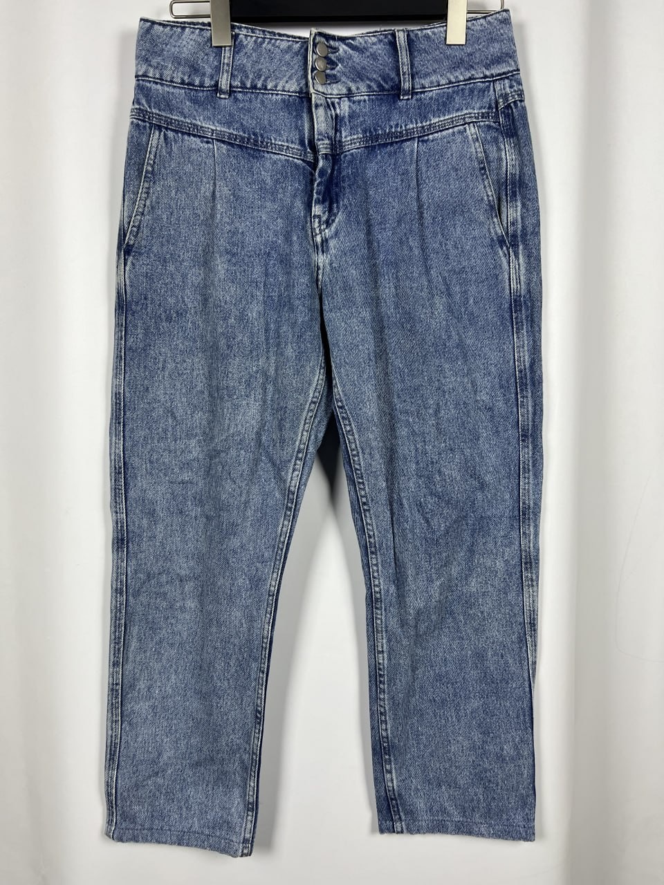 SEZANE Rue Saint -Fiacre Blue Denim High Waist Pleated Tapered Pants Size 40 W32