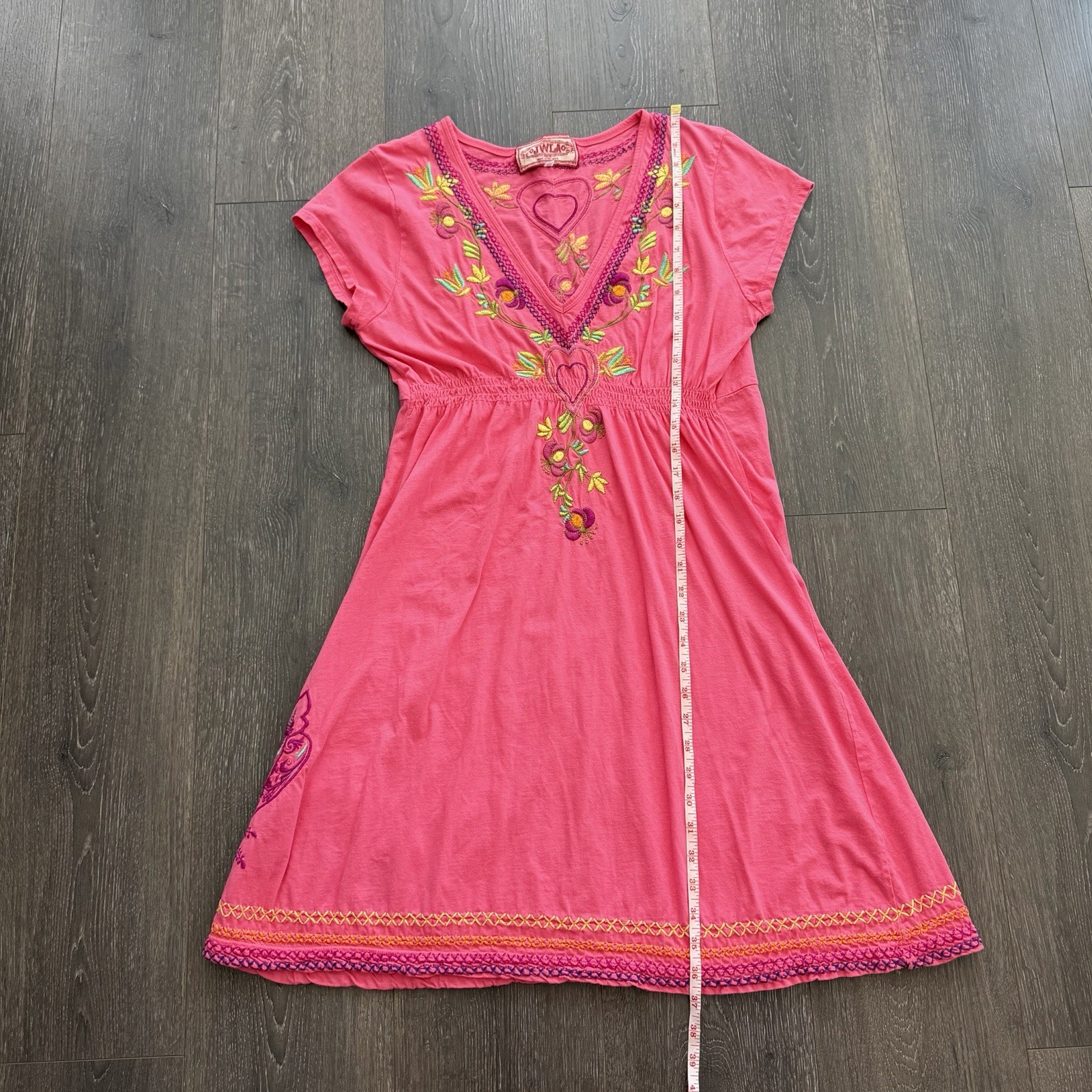 Johnny Was JWLA Dress Pink Embroidered Butterfly Floral Boho Fairy Retro Sz XL