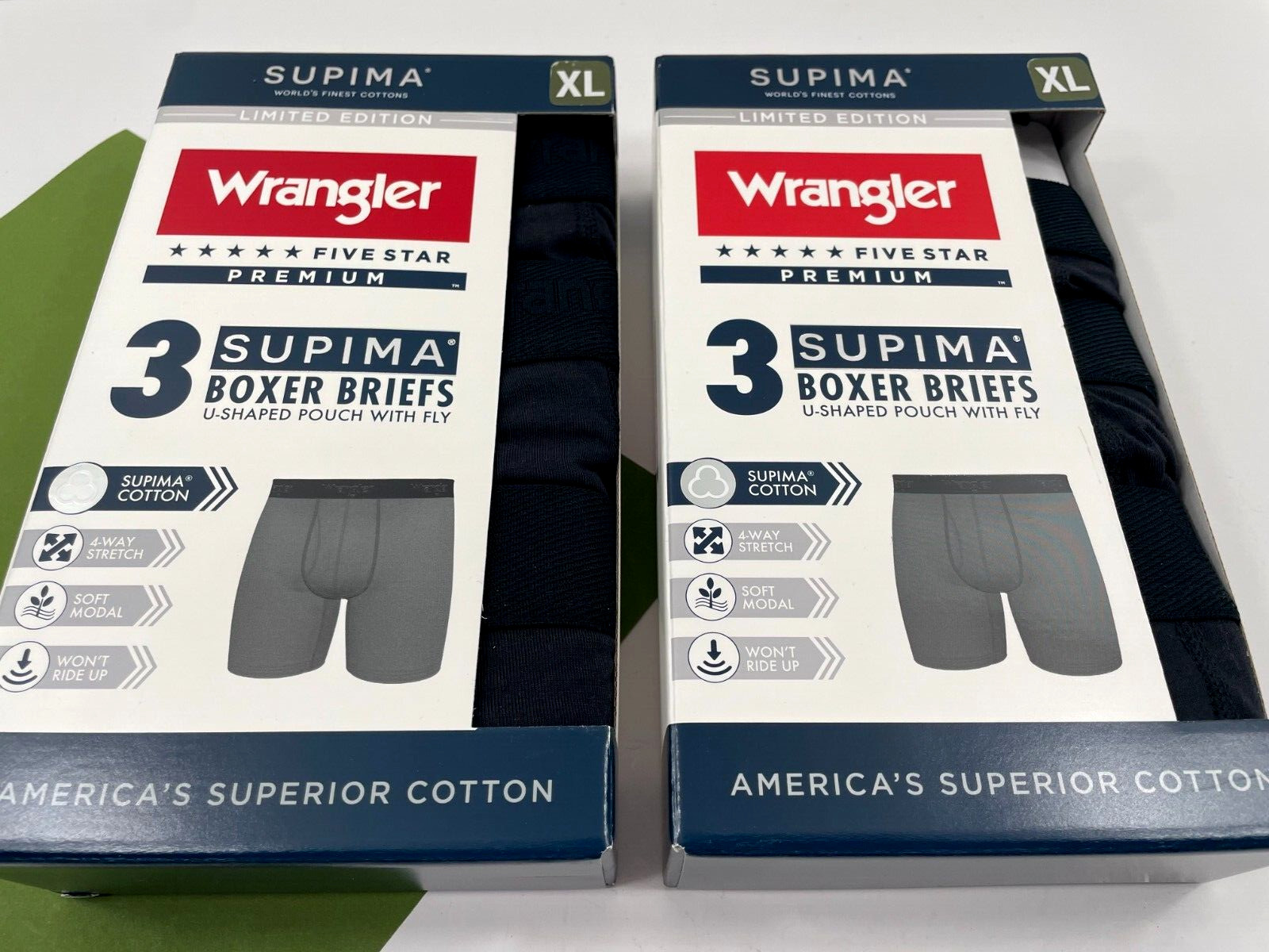 Men’s WRANGLER 6 pairs Supima Cotton Boxer Briefs Black Size Extra Large XL