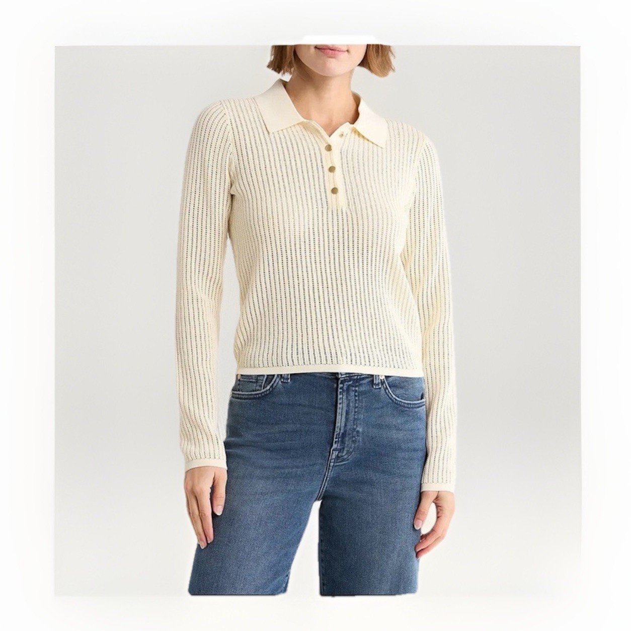 Rag & Bone Vivi Polo Sweater Small Chalk White Pointelle Knit Collared