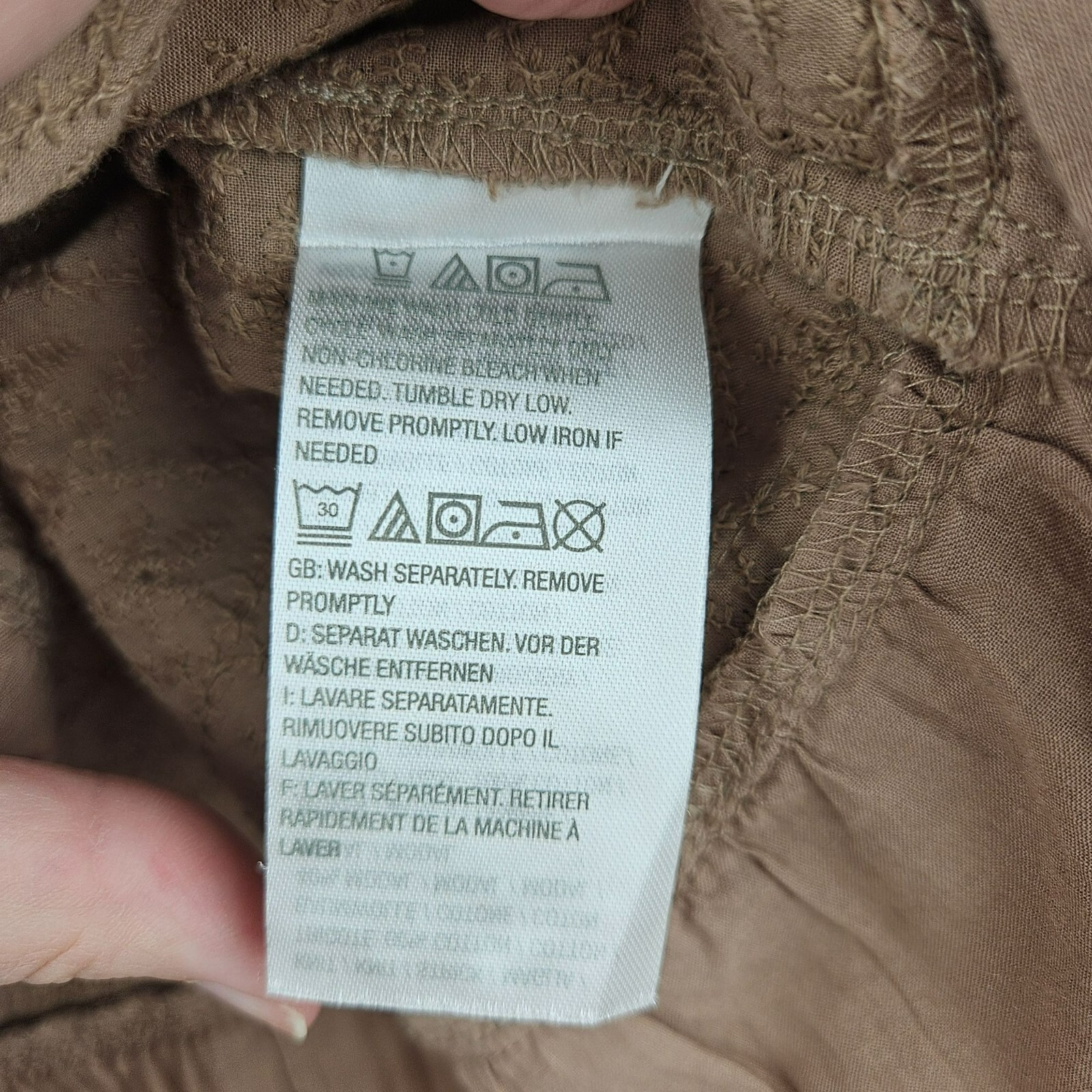 LOGO LAVISH Beige Blouse Womens M Prairie Cottagecore Eyelet Lace Button Ruffles