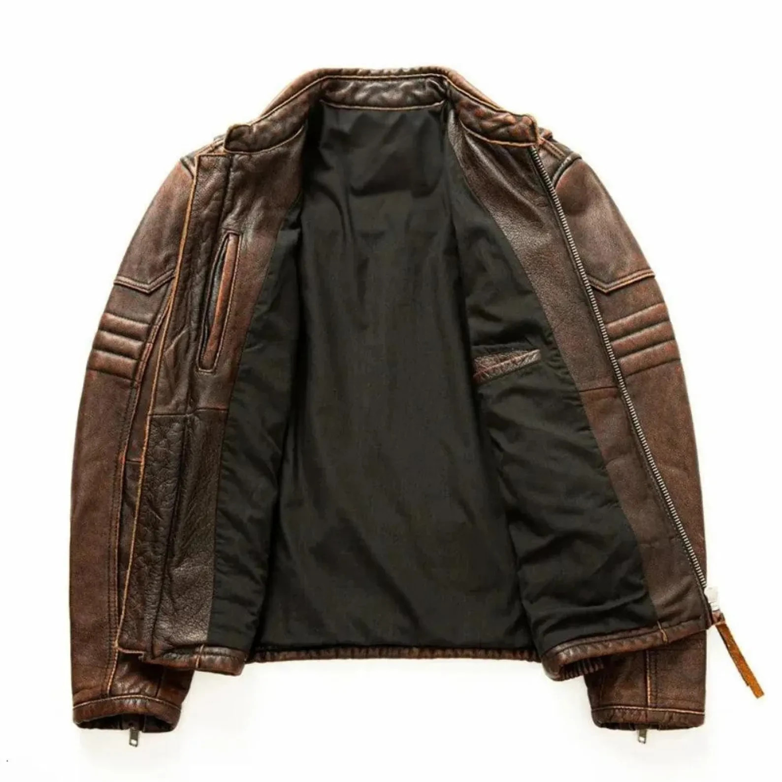 Men’s Distressed Brown & Black Leather Biker Jacket | Motorcycle Jacket for Men