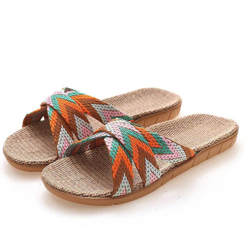 Summer Linen Slippers for Women & Men Non-Slip Thick Sole House Slides Quiet