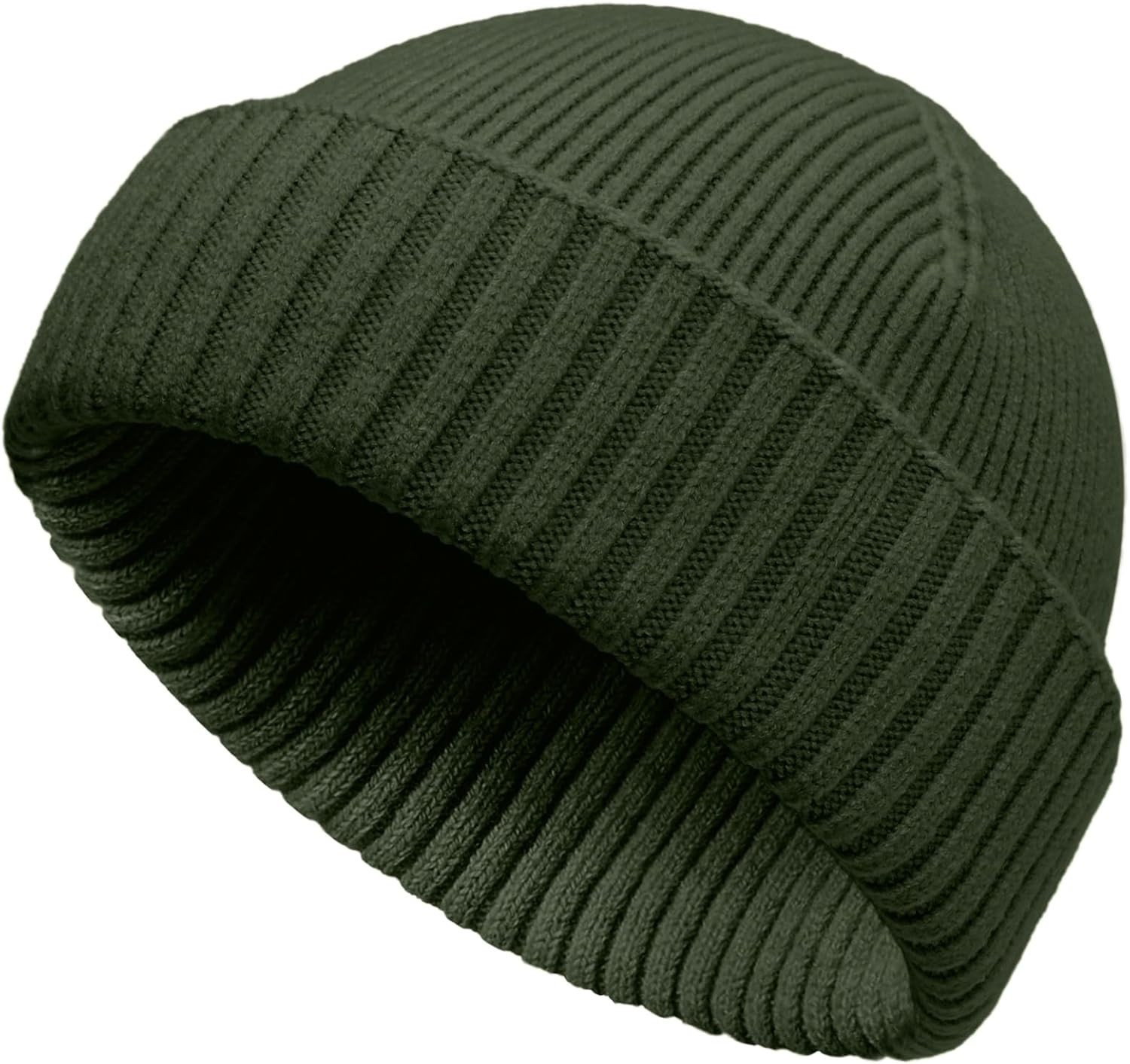 Wool Double Cuff Beanie for Men Women Warm Winter Fisherman Knit Cap