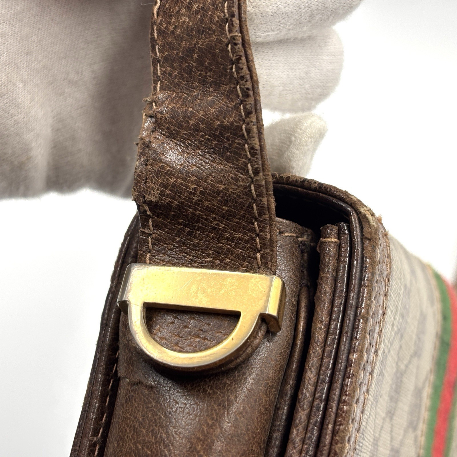 Vintage Gucci Shoulder Bag purse Sherry GG Supreme PVC Leather Brown Authentic