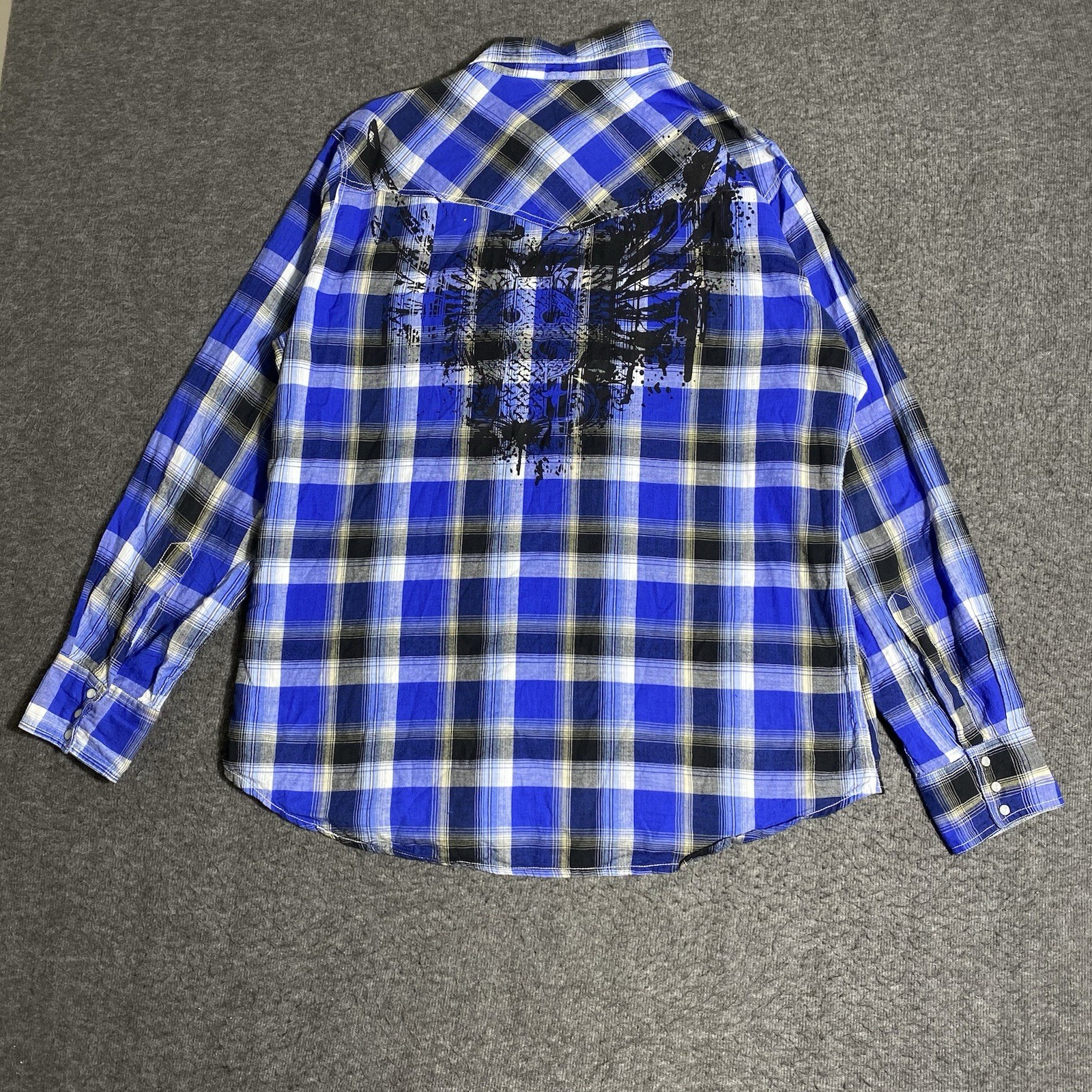 Ely Cattleman Shirt Mens L Blue Plaid Western Pearl Snap Cowboy Rodeo Rancher