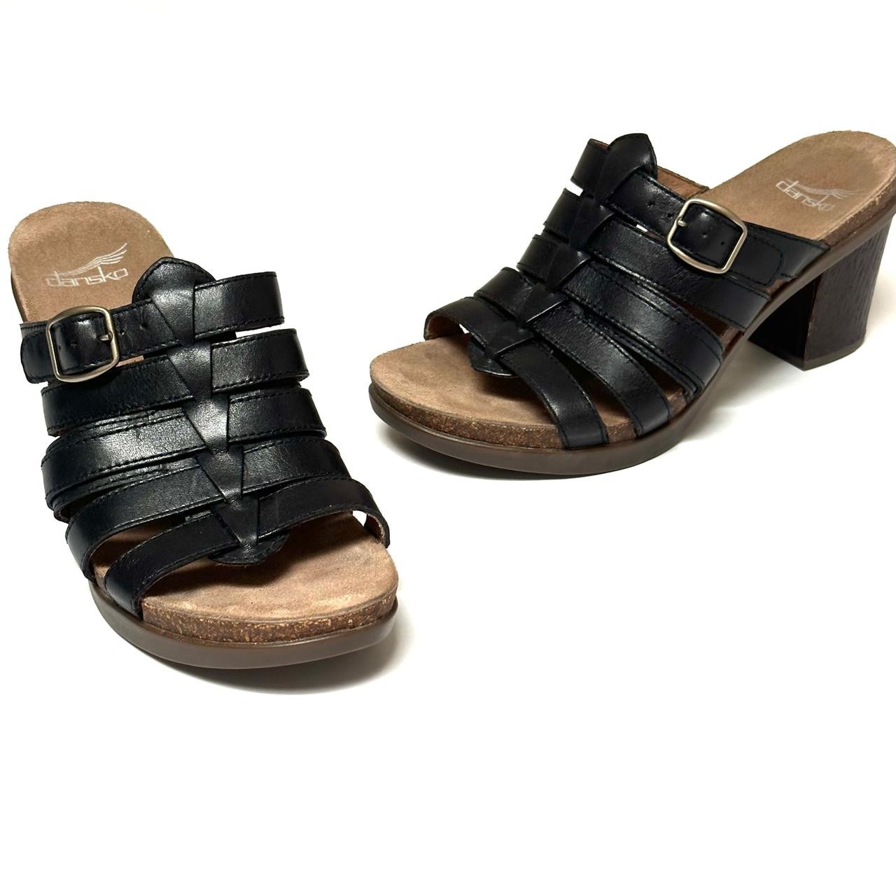 Dansko Dawson Black Leather Strappy Block Heel Mule Sandals Women EU 37 US 6.5-7