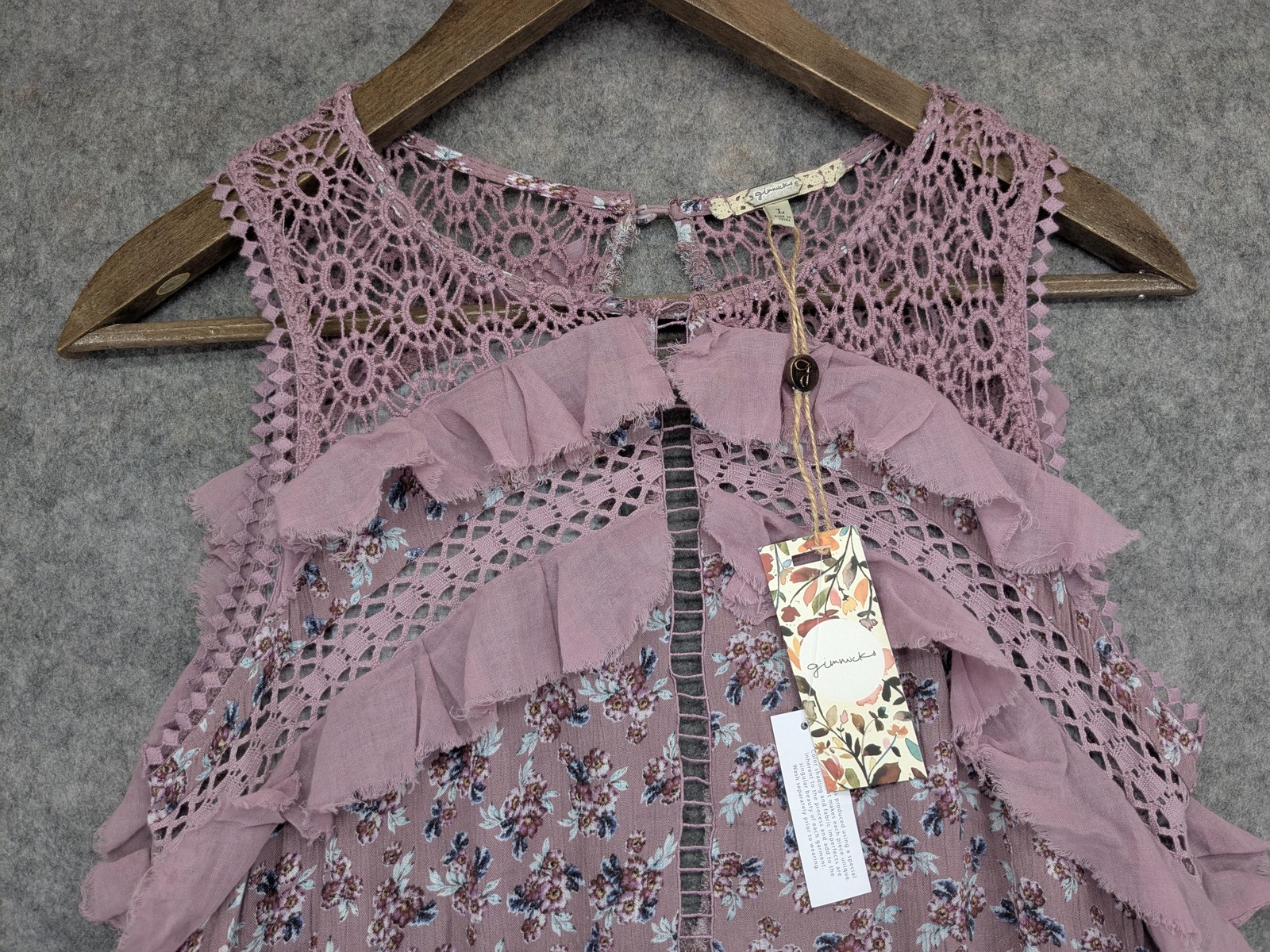 Gimmicks Dress Womens Large Floral Crochet Lace Sleeveless Ruffle Boho NWT