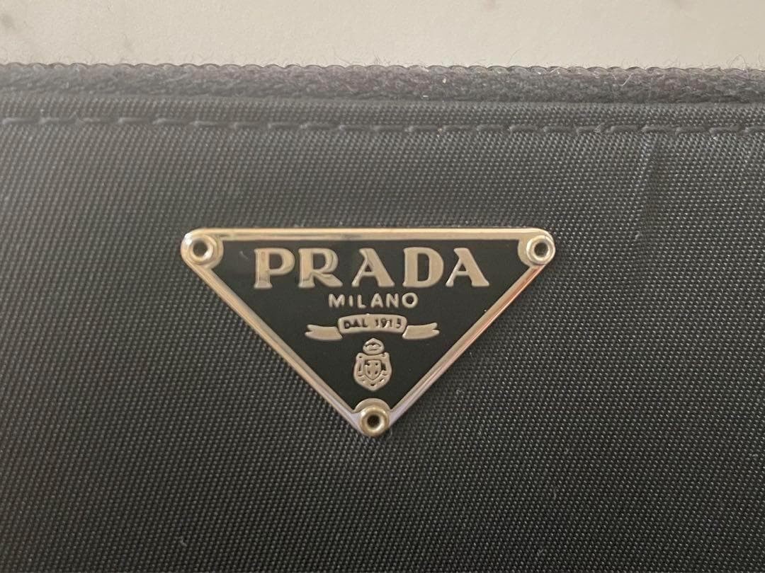 PRADA Long Wallet Round Zipper Triangle Plate Nylon
