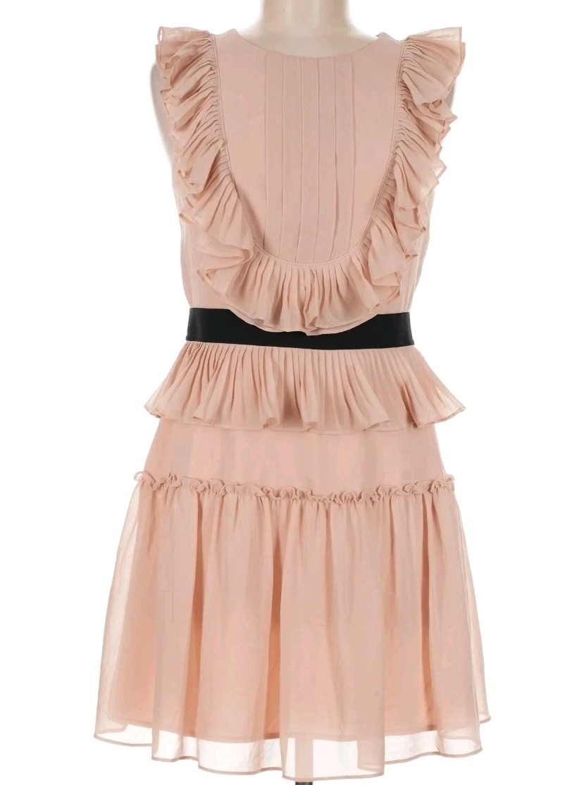 NWT BCBG MAXAZRIA SIZE 4 Britt Bare Pink Pleated Ruffle Back Cage Mini Dress