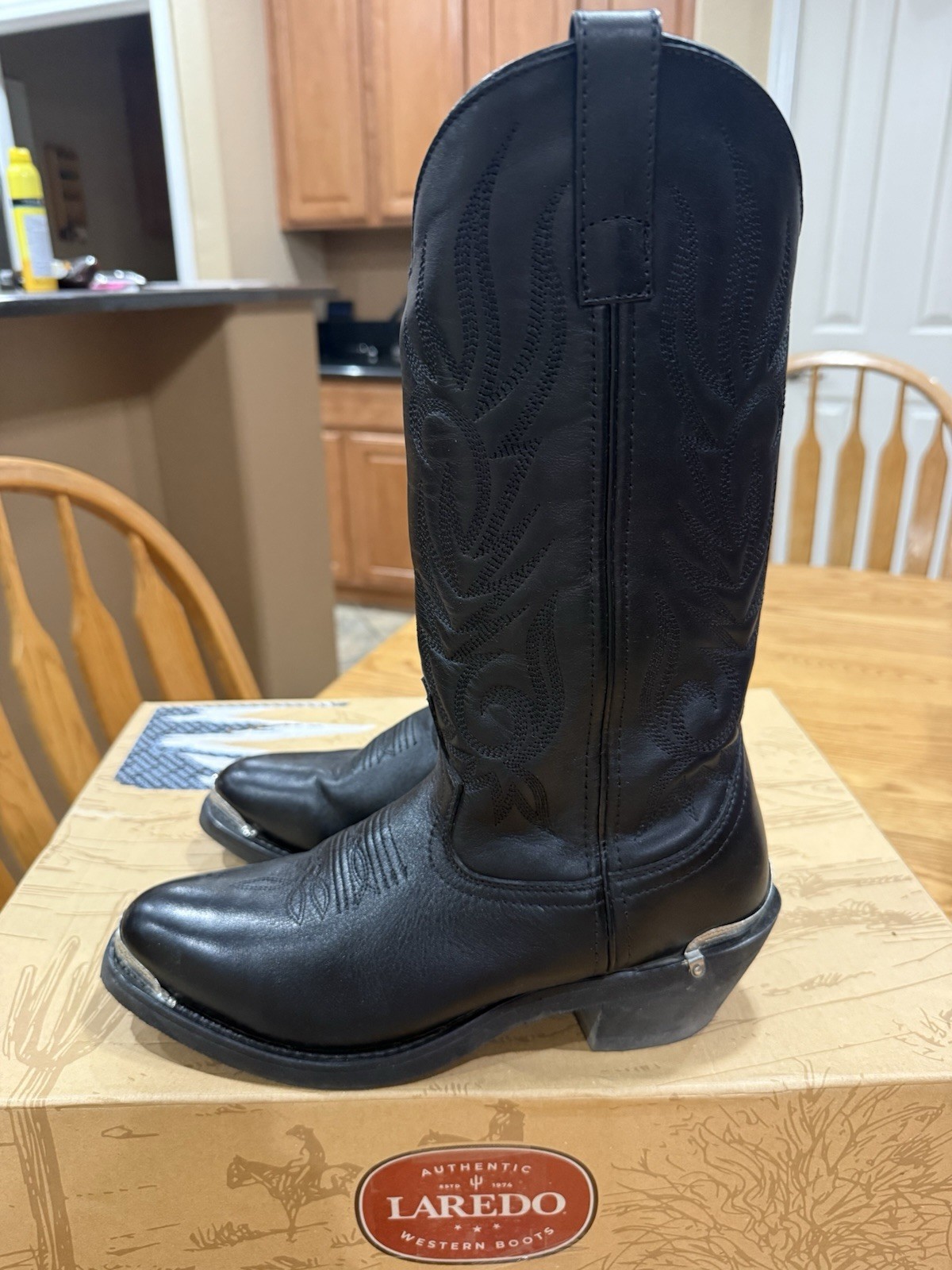Men’s Laredo 13” McComb Western Boots 12621 Black Leather Round Toe Size 8D USA
