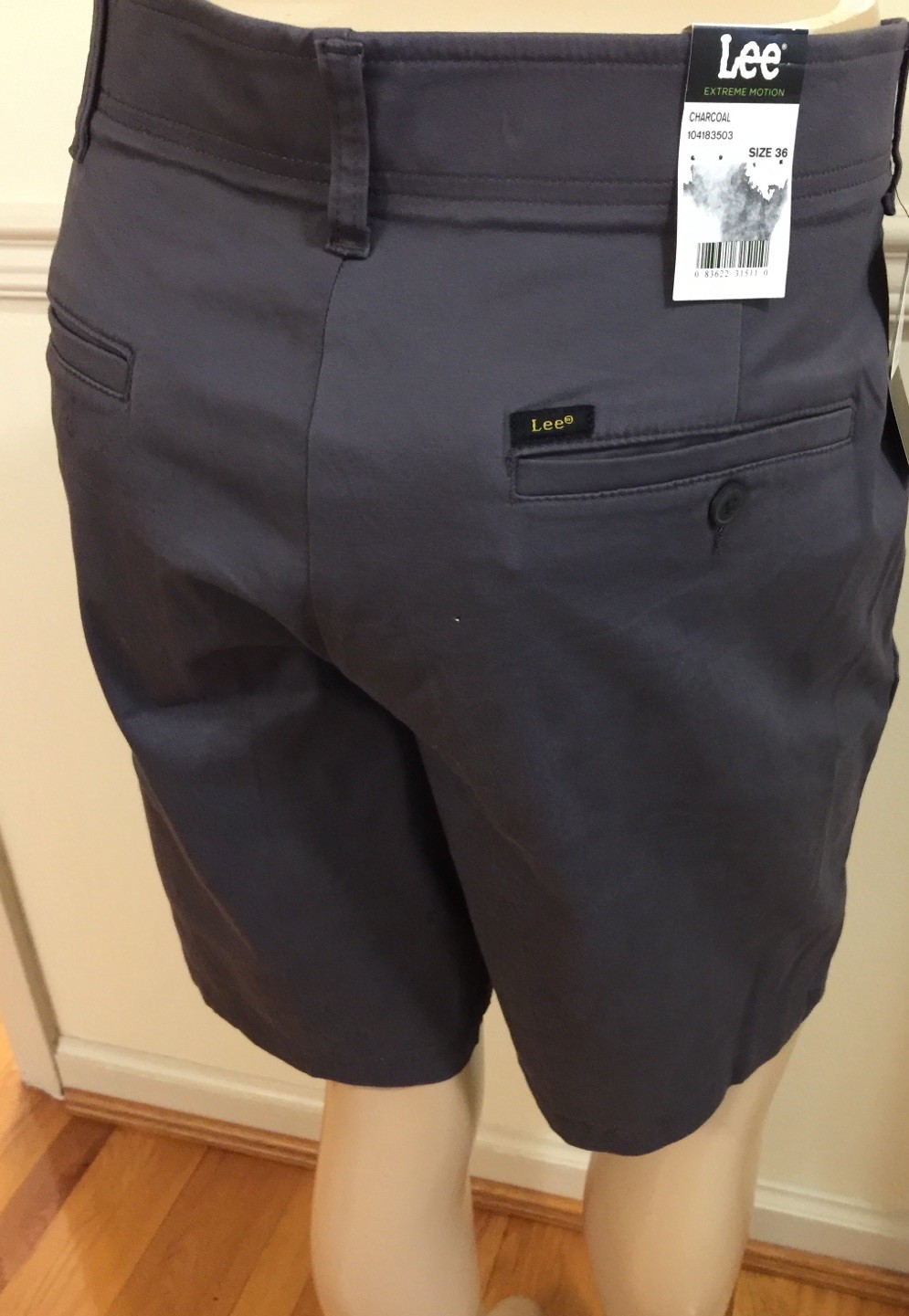 NWT Men Lee 98% Cotton 2% Elastane Short SZ 36 Extreme Motion Charcoal 104183503