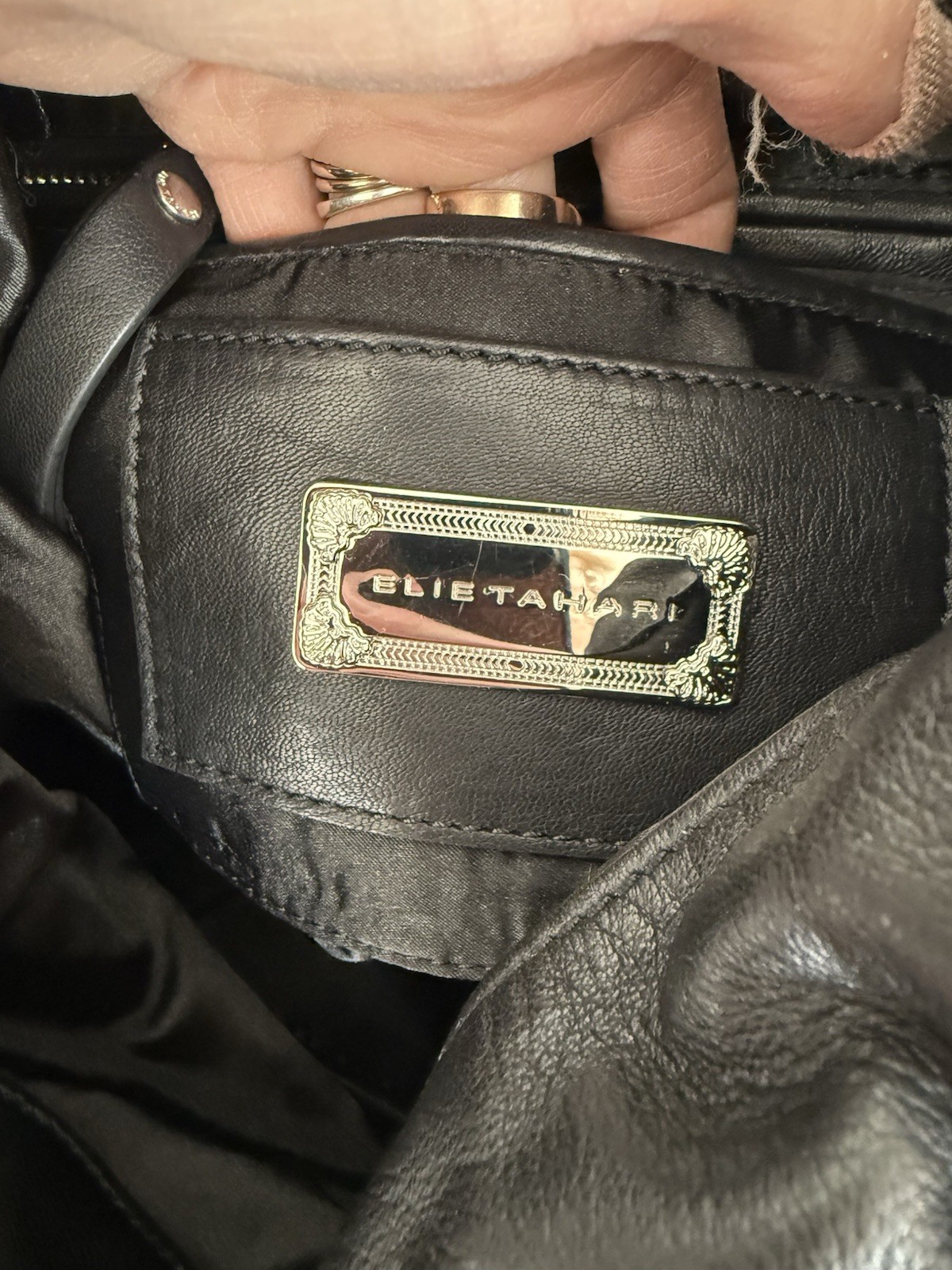Elie Tahari Bianca Tote Shoulder Bag handbag Studded leather with metal straps