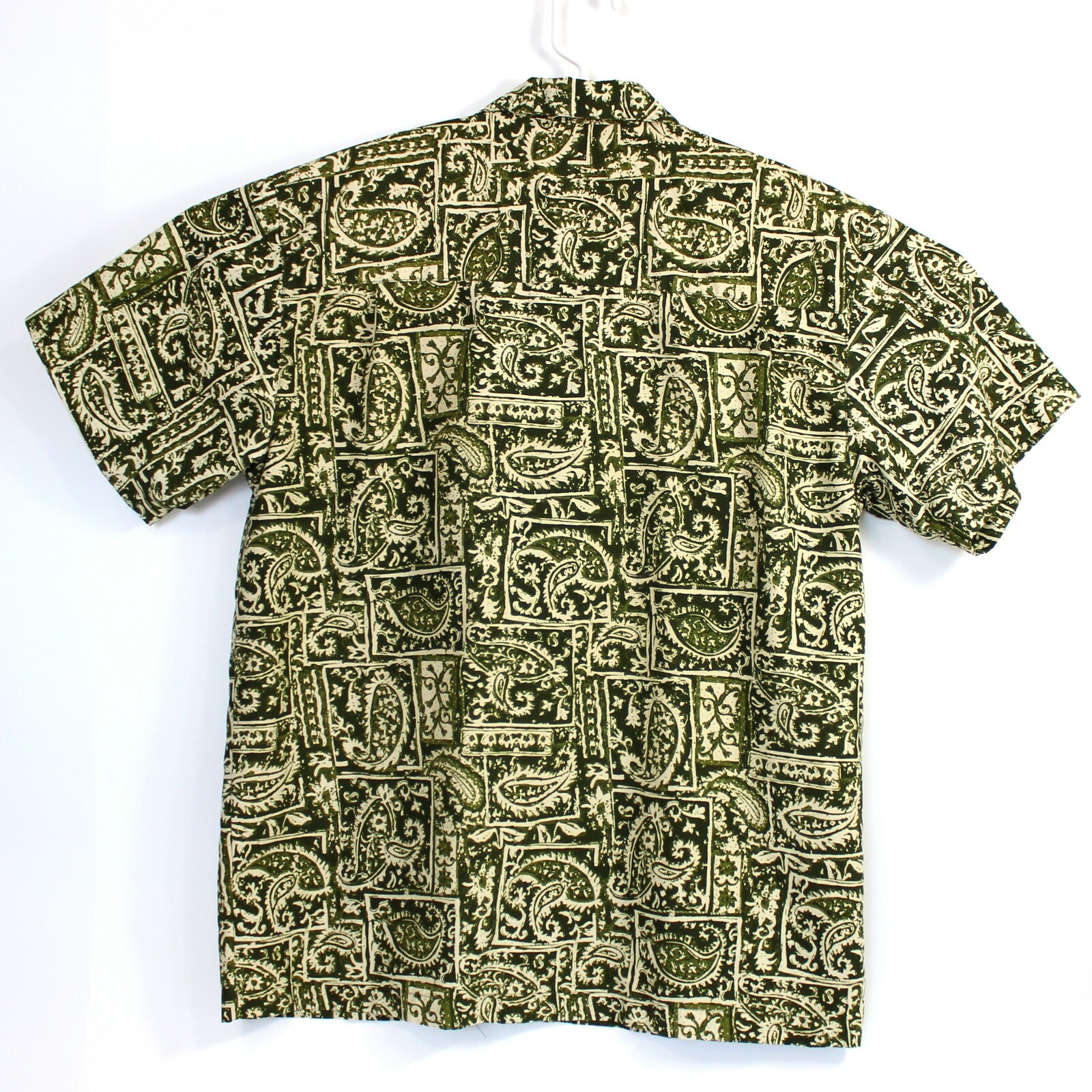 Surf Waves Hawaiian Shirt Mens L Chest 47 in Retro Green Paisley Soft Aloha