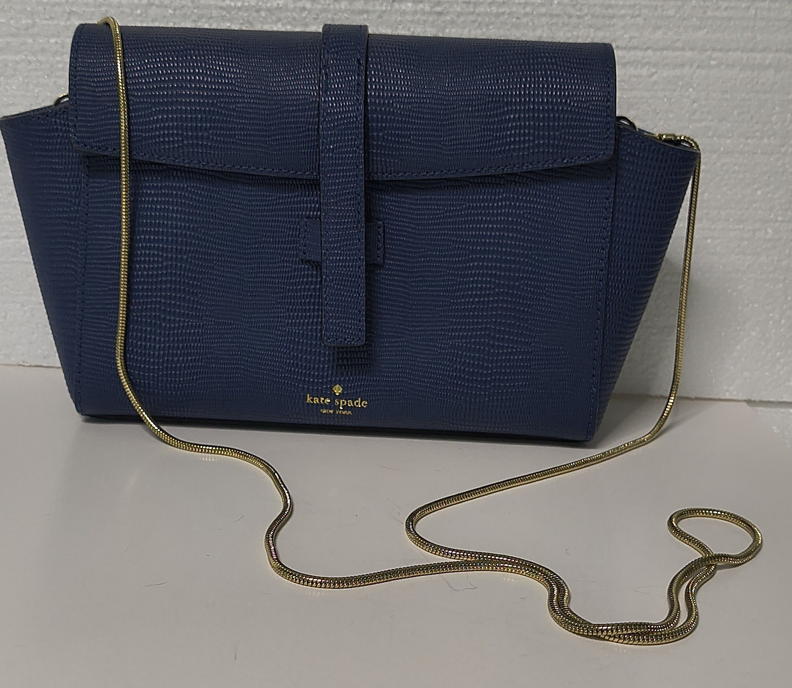 Kate Spade Riverside Street Emmie Crossbody Bag Blue Lizard Embossed Snake Chain