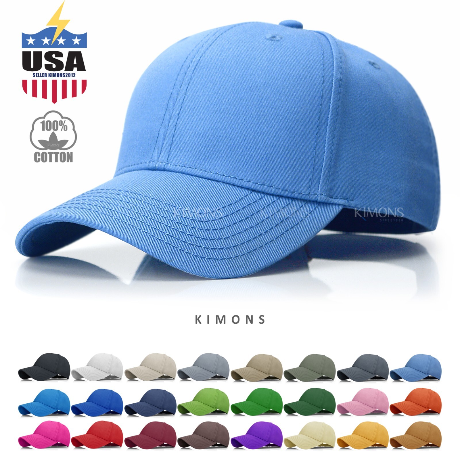 Constructed Cotton Baseball Cap Hat Adjustable Polo Style Plain Solid Men Women
