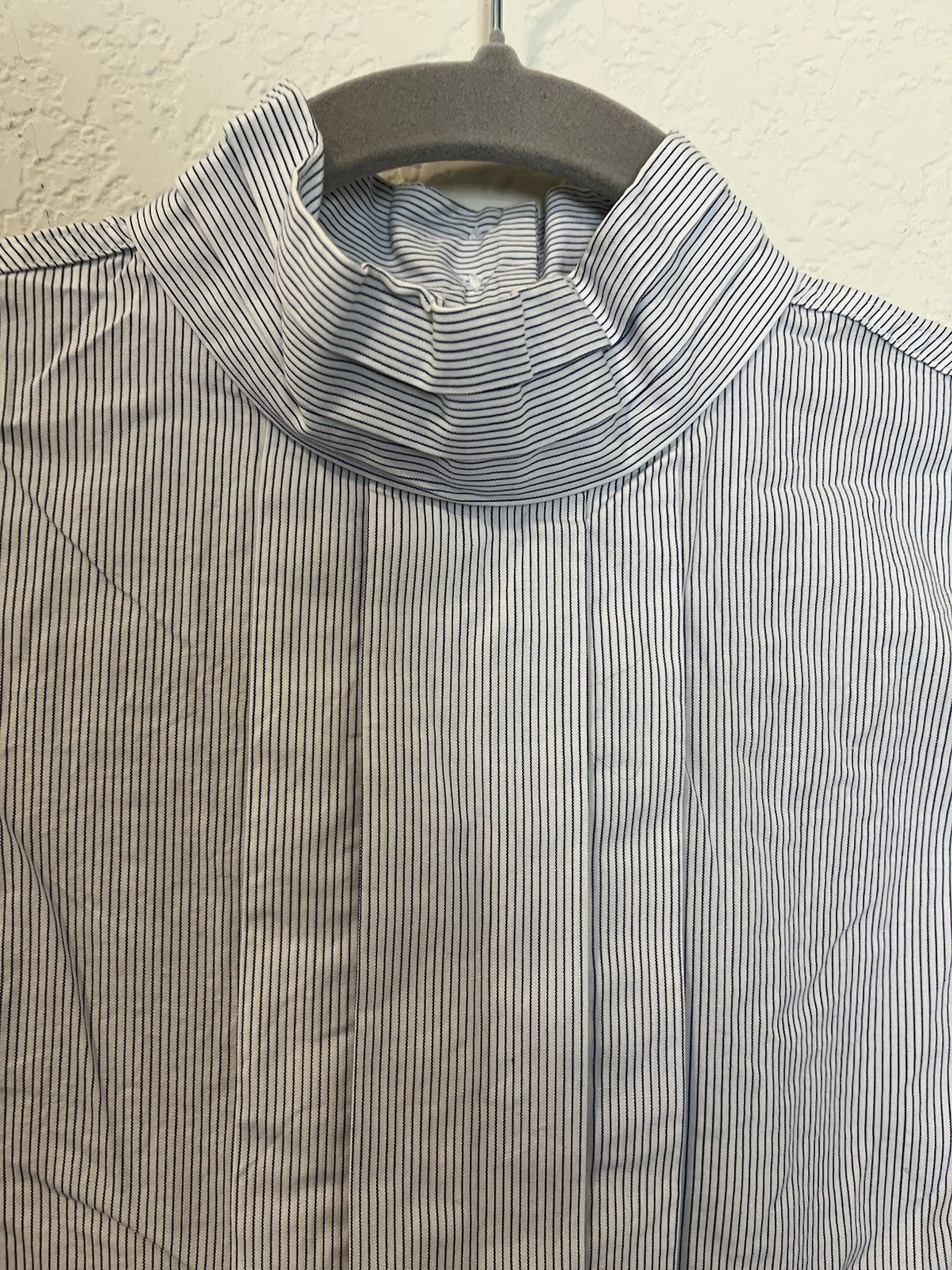 Lands End Blouse Women’s 8 Button Blue High Neck Long Sleeve Classic 100% Cotton